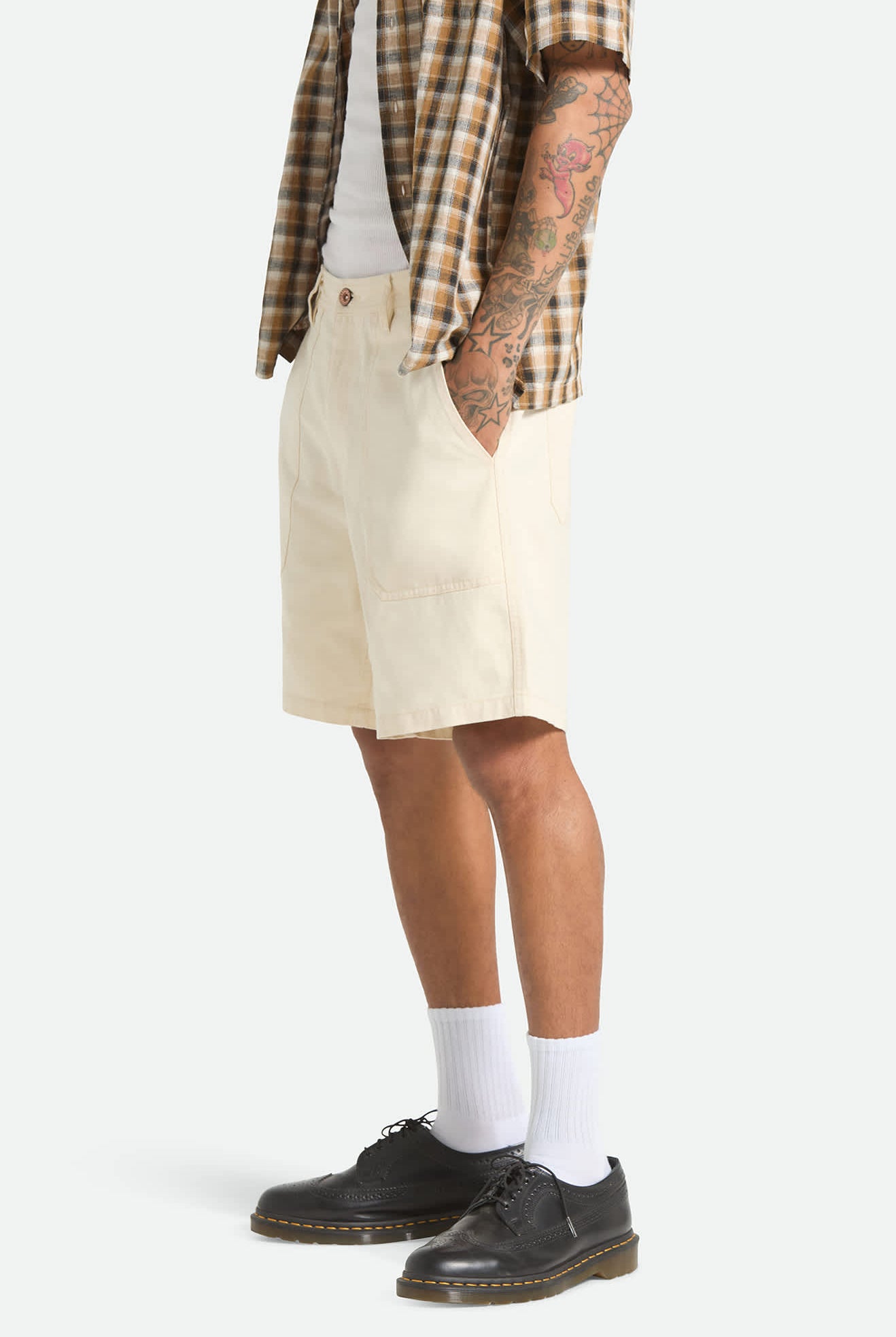 Men's Surplus Vintage Wash Herringbone Short in the color Whitecap - Men's Side View