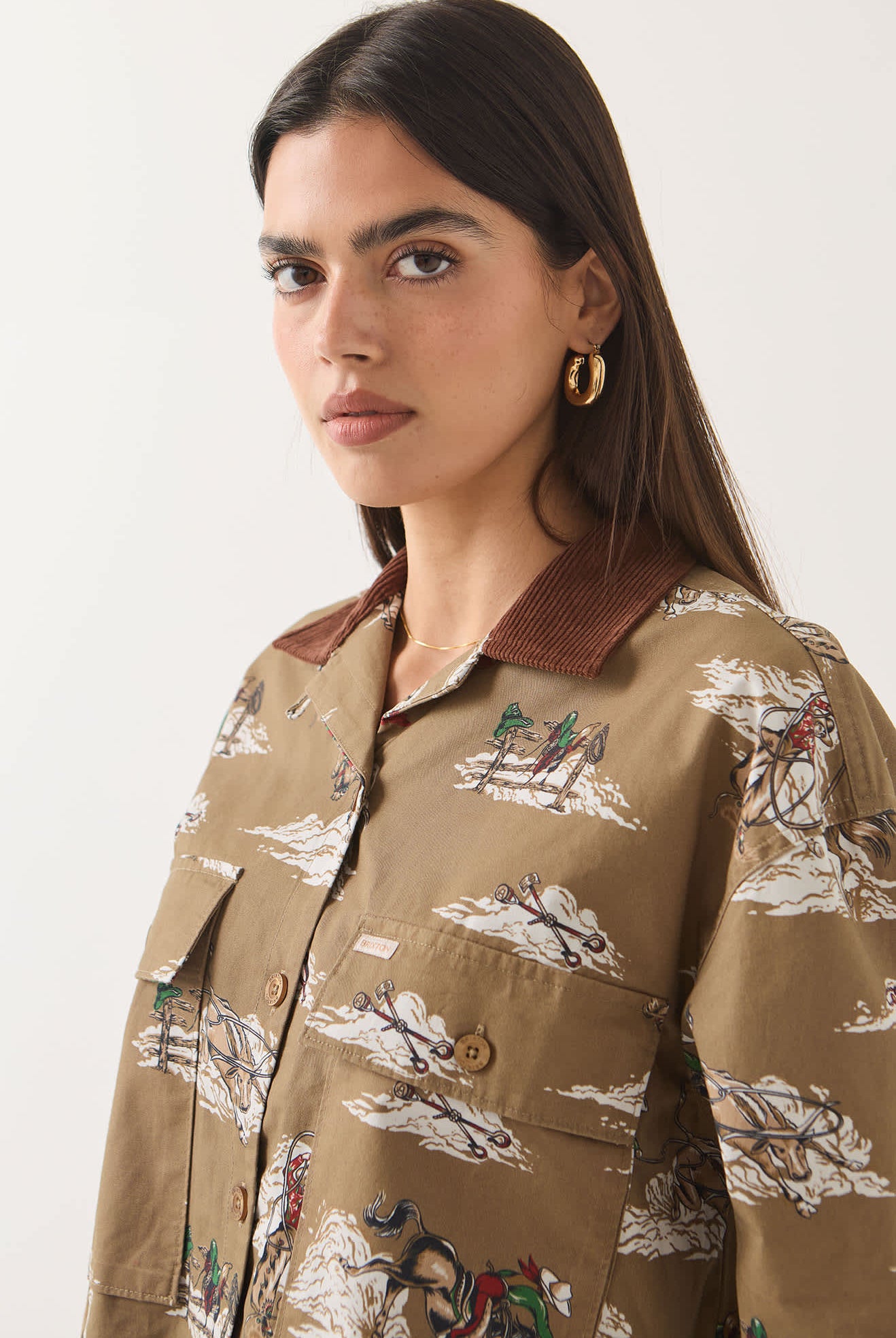 Women's Utopia Overshirt in the color Mid Century Cowboy Print - Additional Fit image