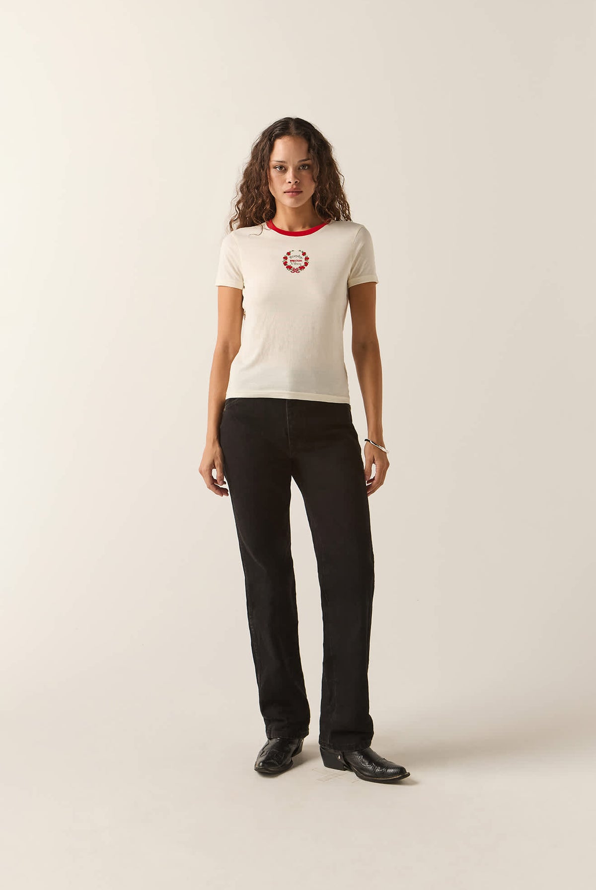 Women's Sunday Vibes Slim Crew T-Shirt in the color Off White - Additional Fit image