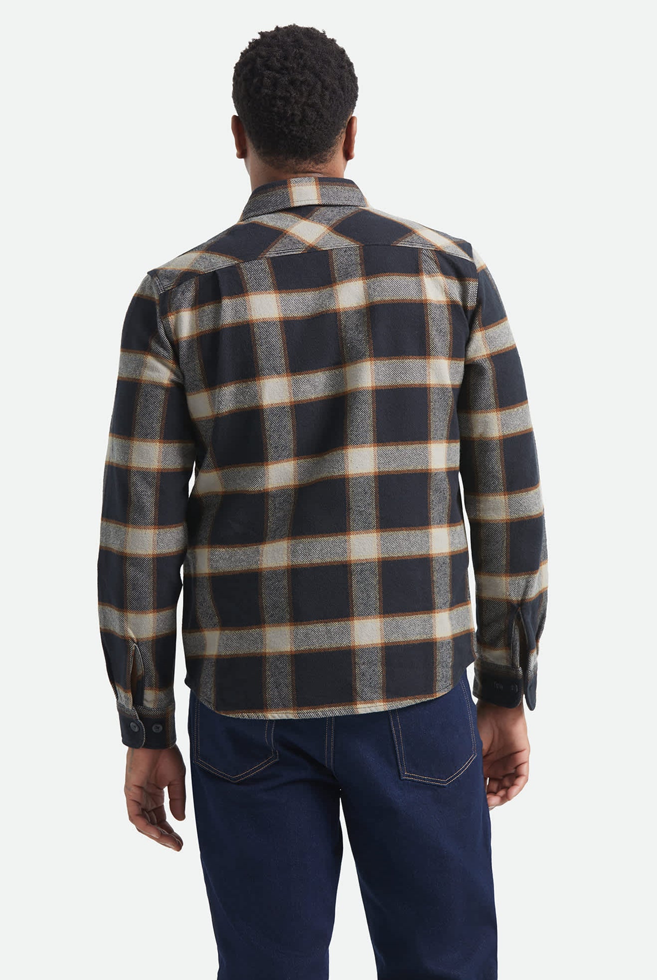 Men's Bowery Flannel in the color Black/Cream - Men's Back View