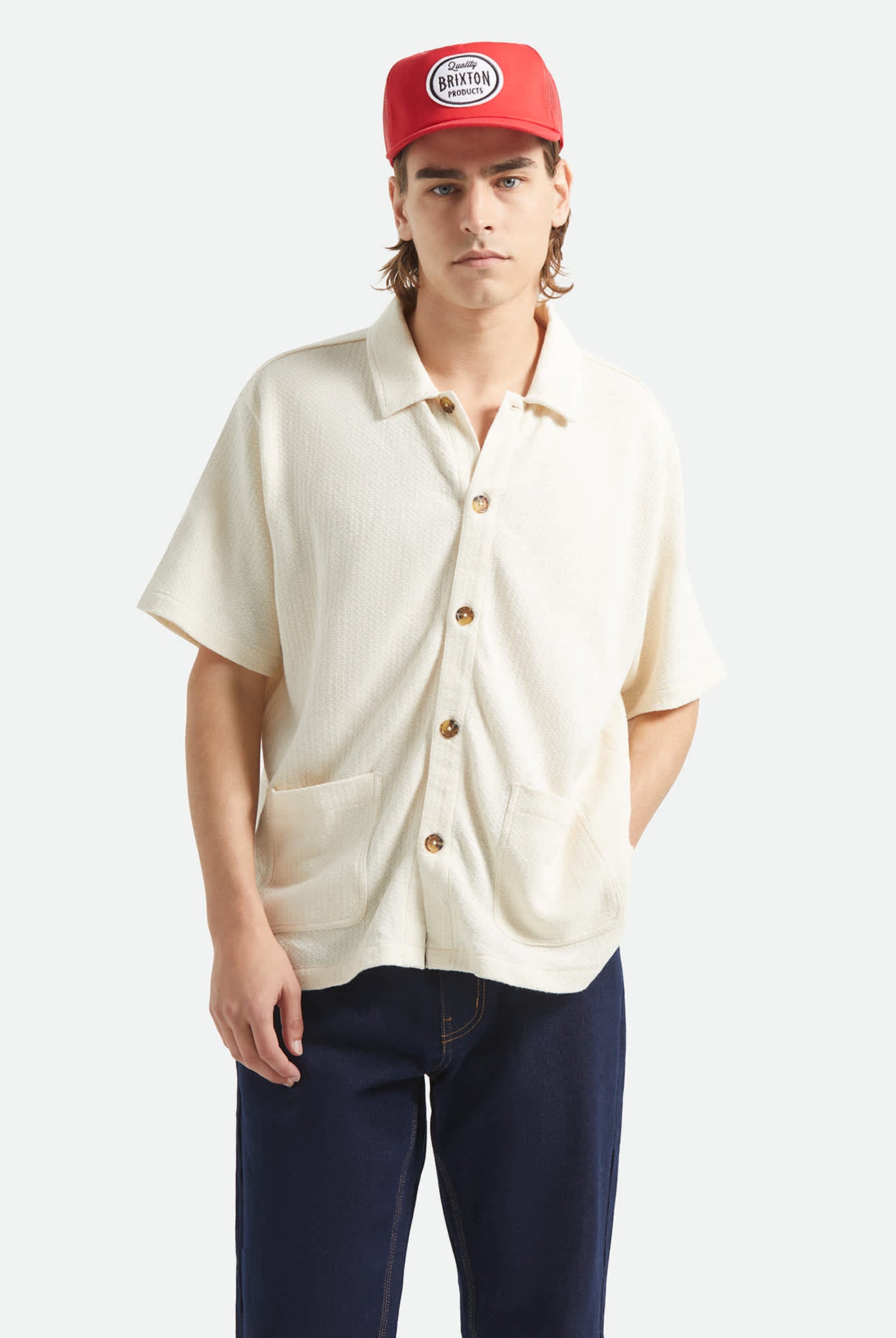 Men's Poolside Short Sleeve Shirt in the color Off White - Men's Front View