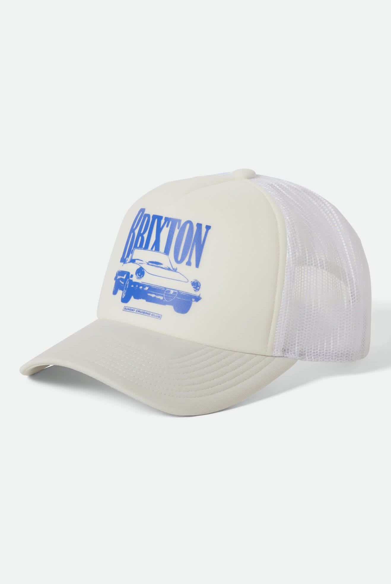 Women's Sunday Cruising Club NetPlus Trucker Hat in the color Off White/Off White - Front Product View