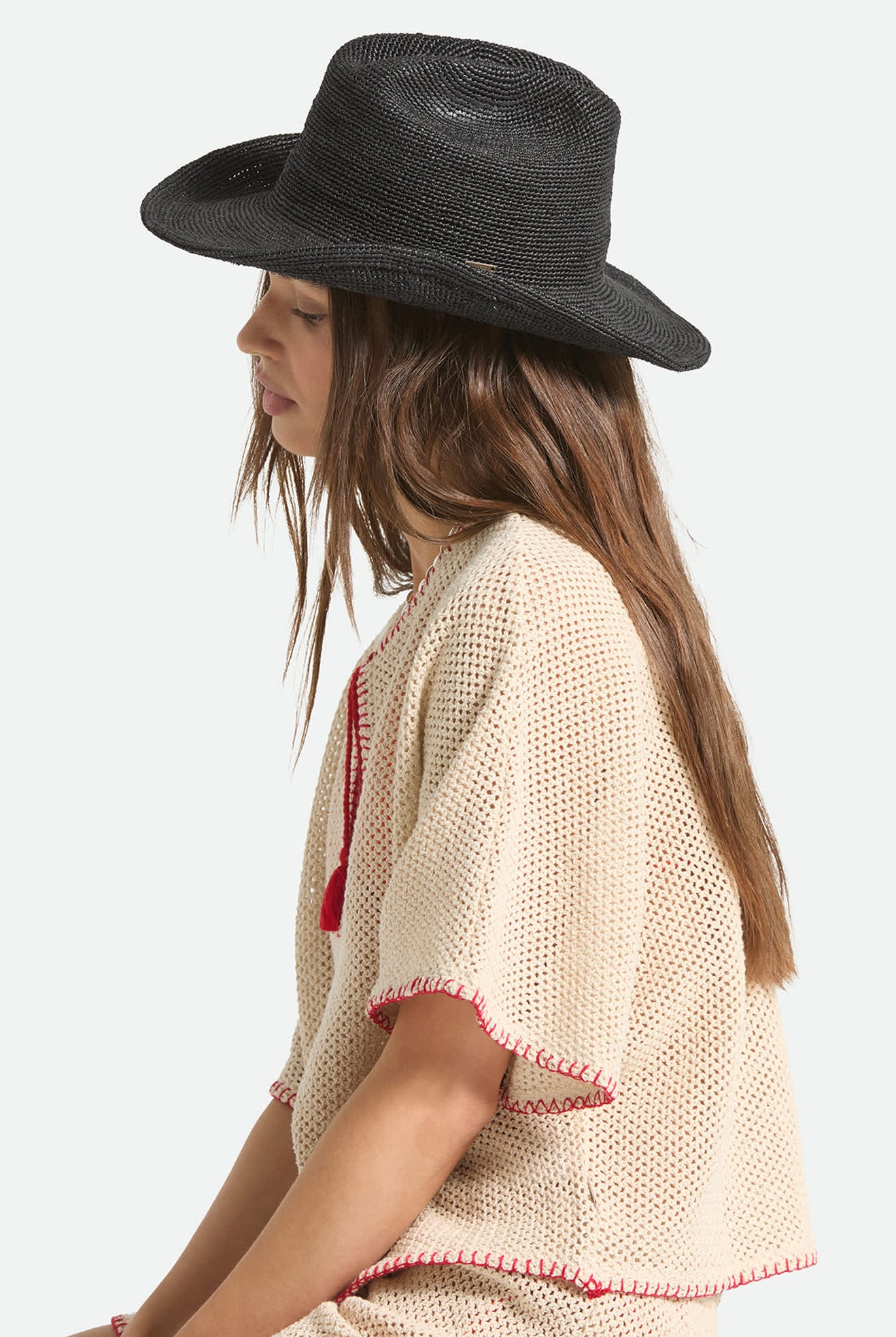 Women's Odessa Straw Packable Cowboy Hat in the color Black - Women's Side View