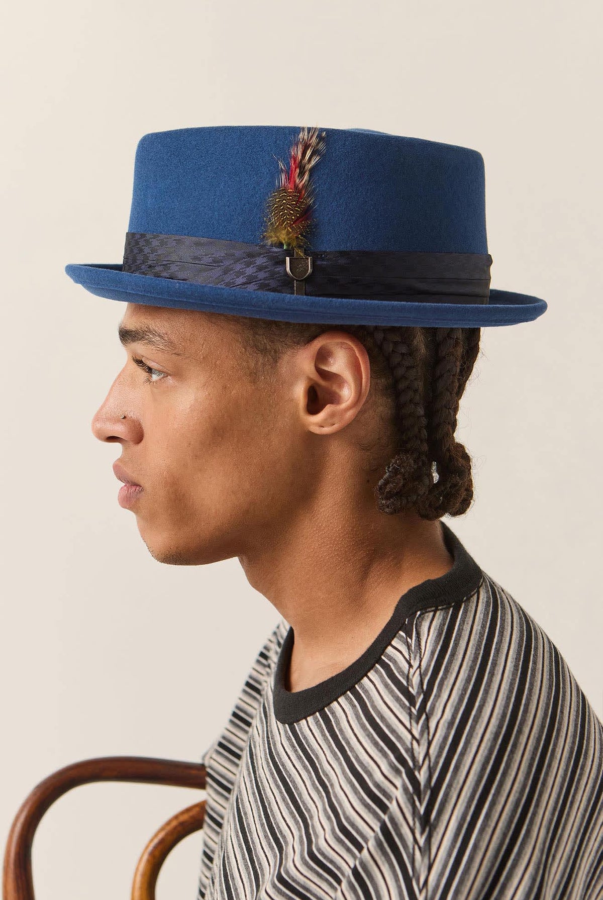 Unisex Stout Pork Pie in the color Classic Navy - Men's Side View