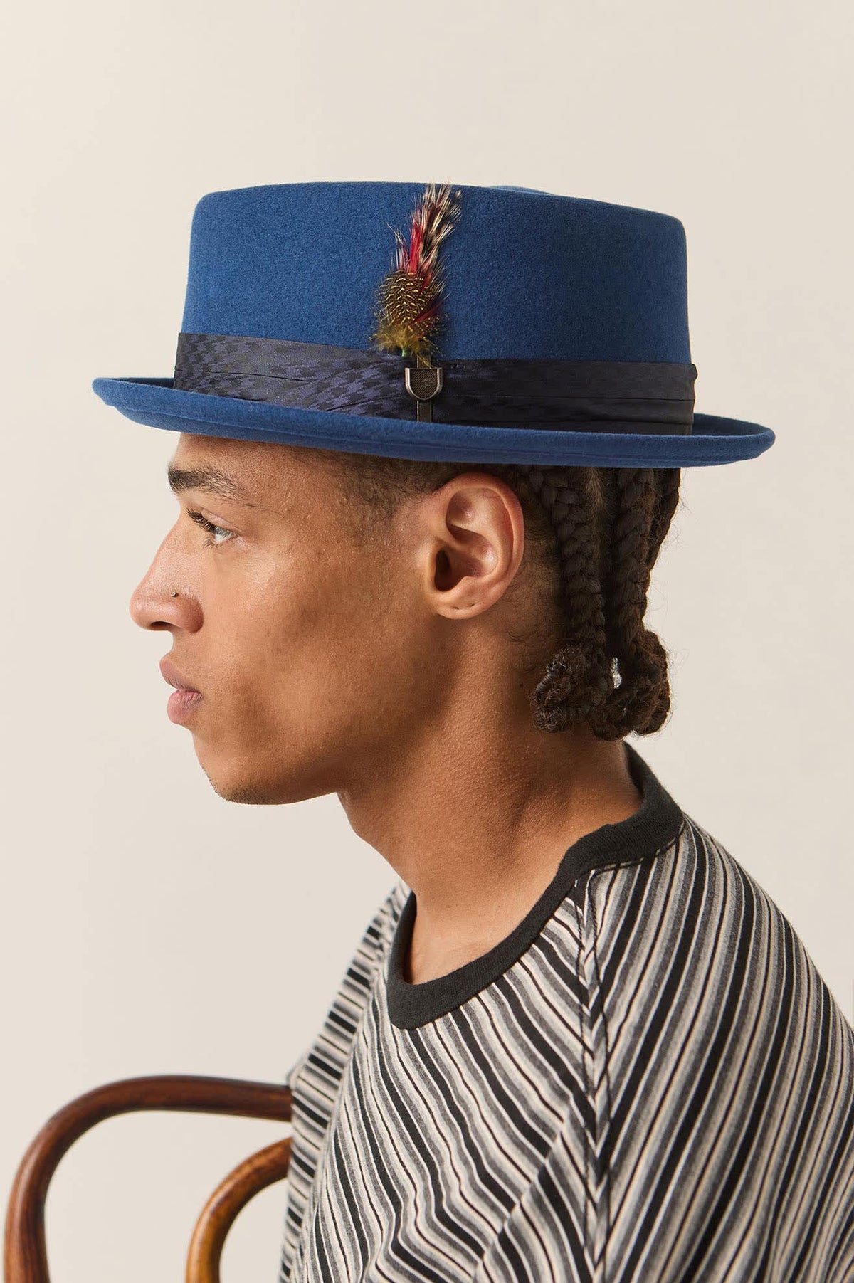 Unisex Stout Pork Pie in the color Classic Navy - Men's Side View