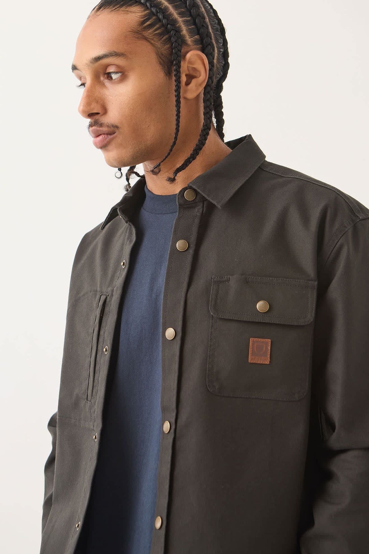 Men's Builders Stretch Overshirt in the color Black - Additional Fit image