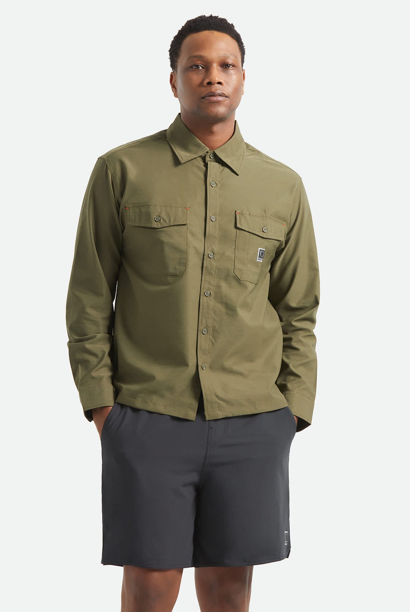 Men's Journey Lightweight Long Sleeve Shirt in the color Dark Olive - Men's Front View