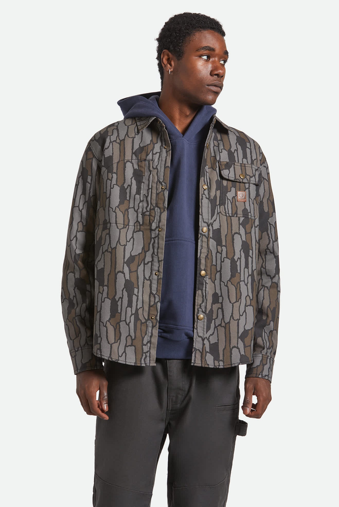 Men's Builders Stretch L/S Overshirt in the color Bark Camo - Men's Front View