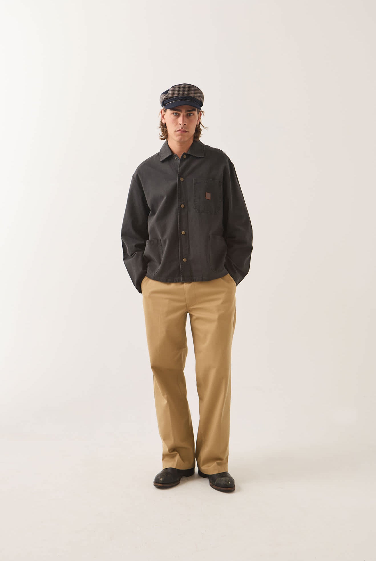Men's Painters Jacket in the color Washed Black - Men's Front View