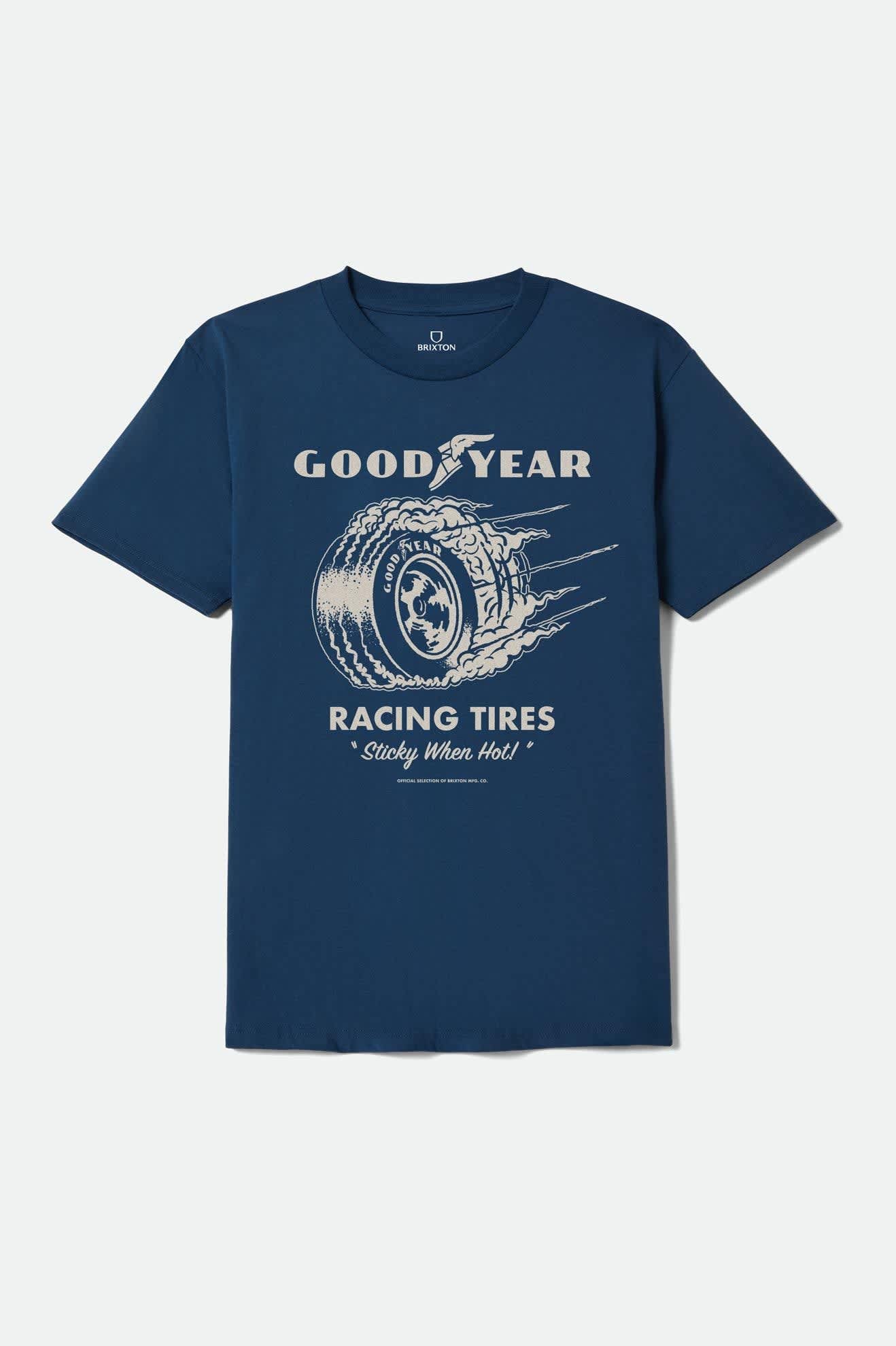 Men's Goodyear Cheater Slick Short Sleeve Standard T-Shirt in the color Navy - Front Product View