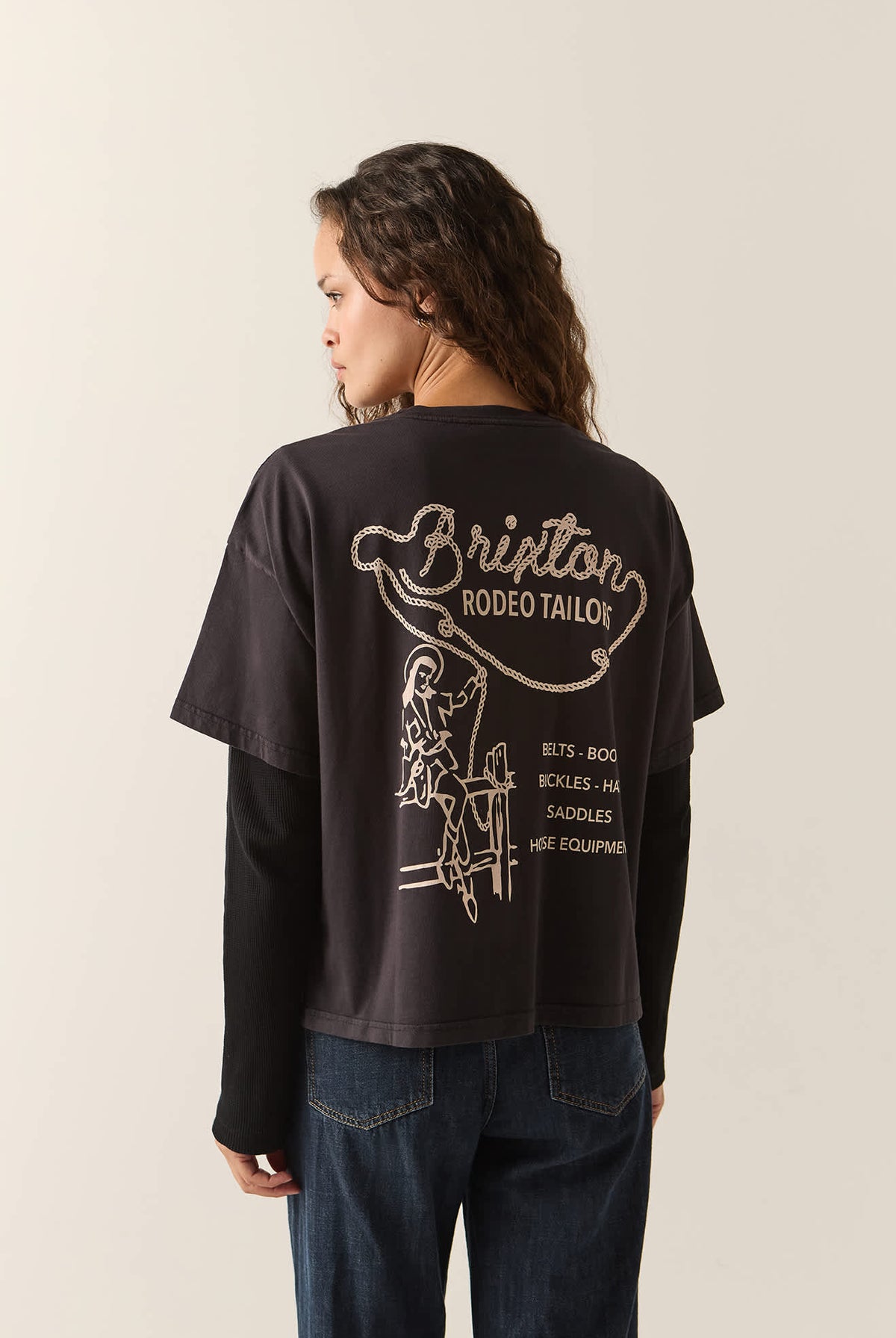 Women's Rodeo Trailors Boxy Crop T-Shirt in the color Black - Women's Back View