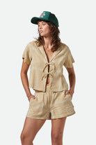 Women's Wandering Tie Top in the color Pale Khaki Bandana - Women's Front View