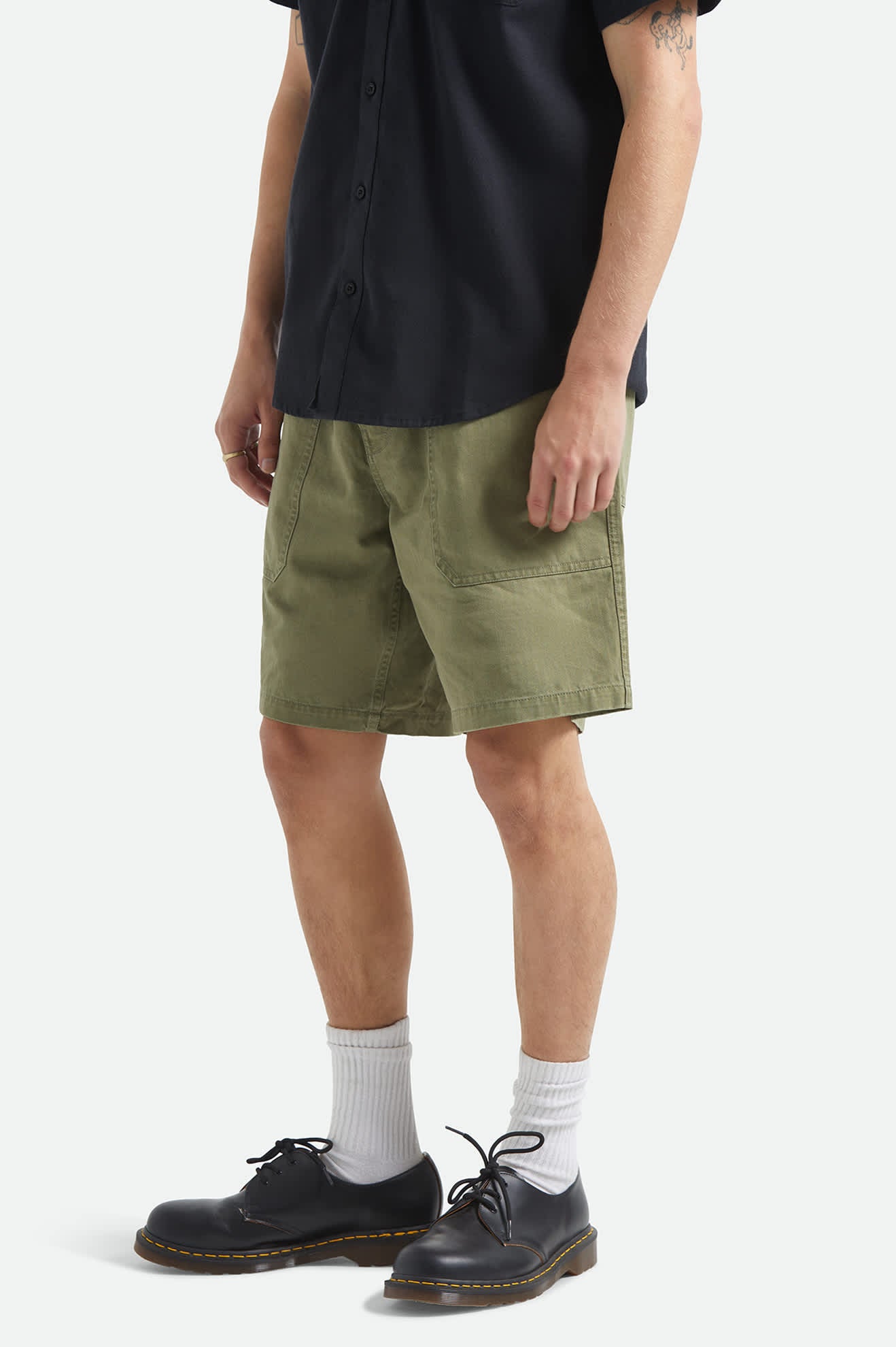 Men's Surplus Vintage Wash Herringbone Short in the color Washed Olive Green - Additional Fit image