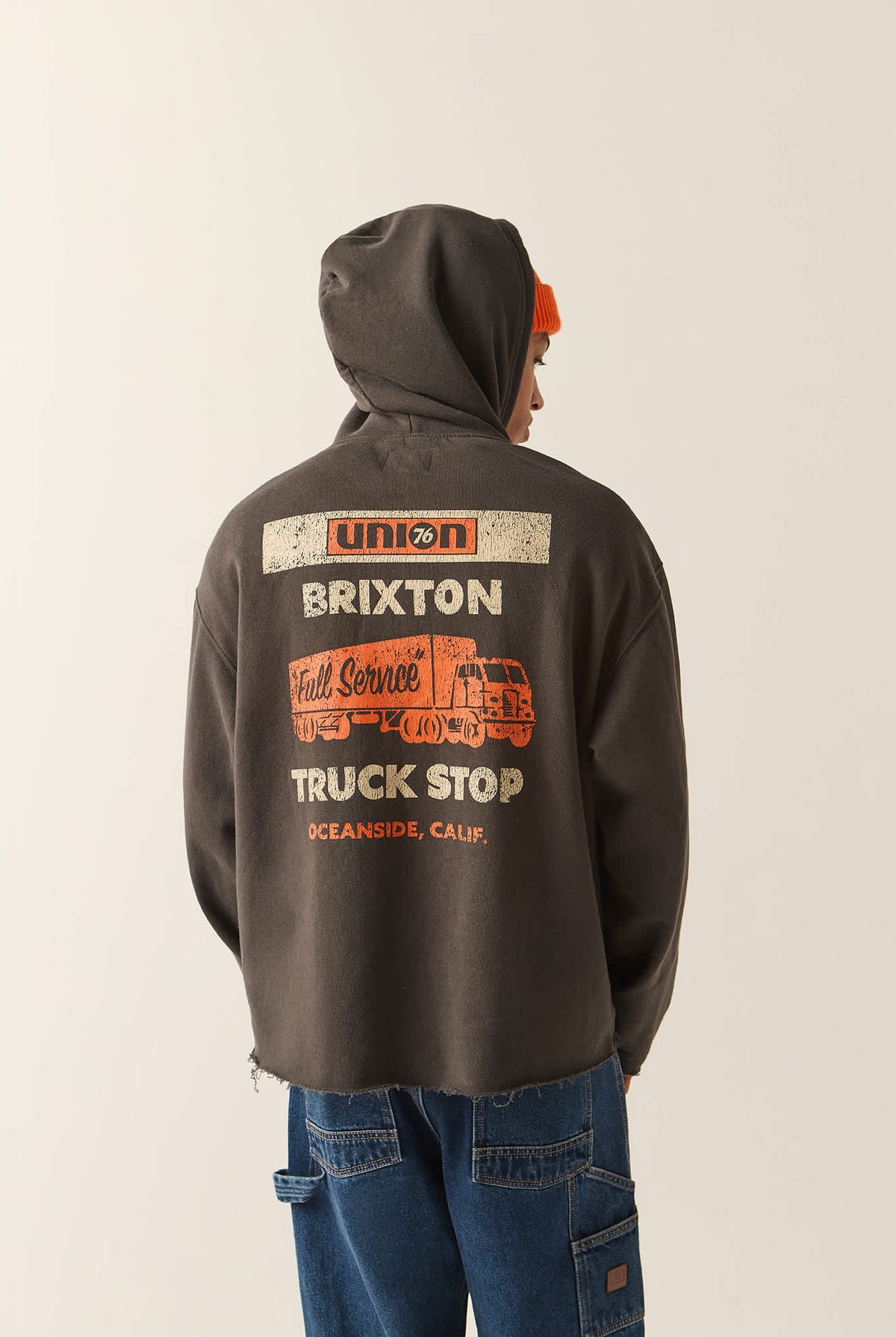 Men's 76 Chopped Hoodie in the color Washed Black - Men's Back View