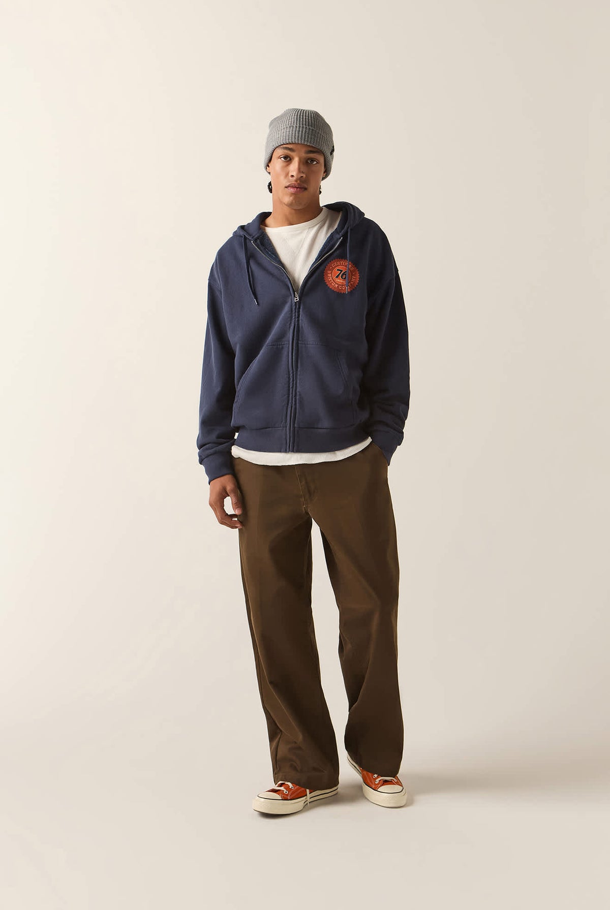 Men's 76 Certified Full Zip Hoodie in the color Washed Navy - Additional Fit image