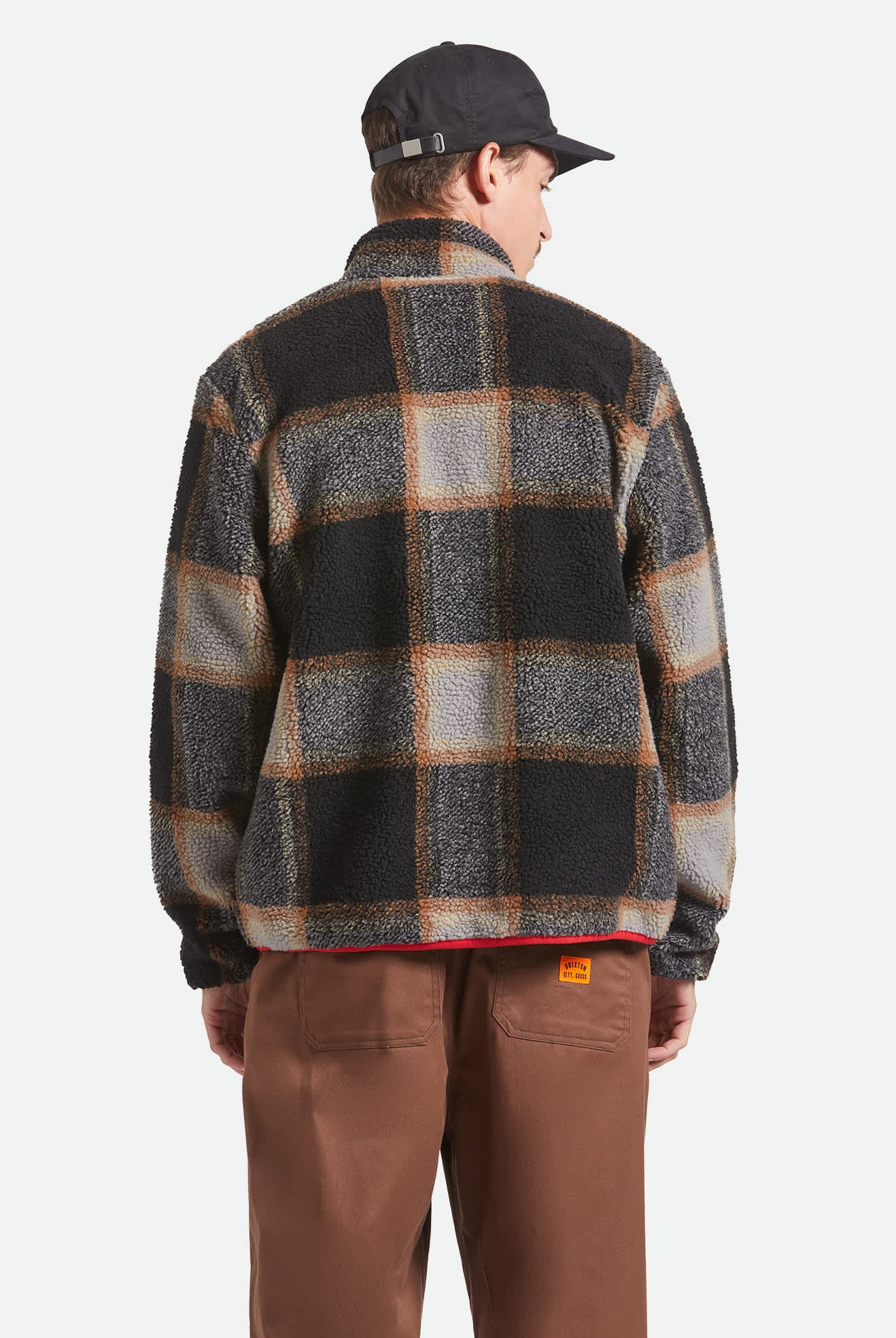 Men's Buffalo Plaid Sherpa Full Zip in the color Black/Cream - Men's Back View