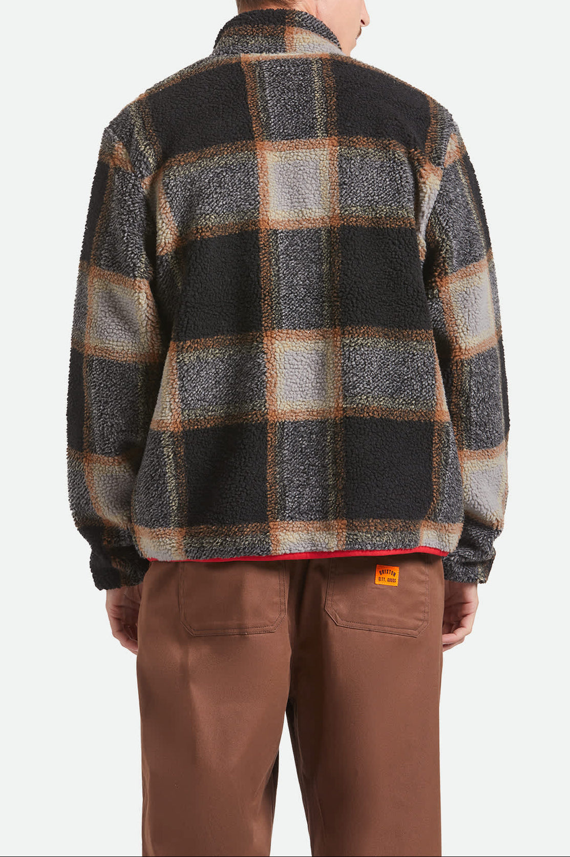 Men's Buffalo Plaid Sherpa Full Zip in the color Black/Cream - Men's Back View