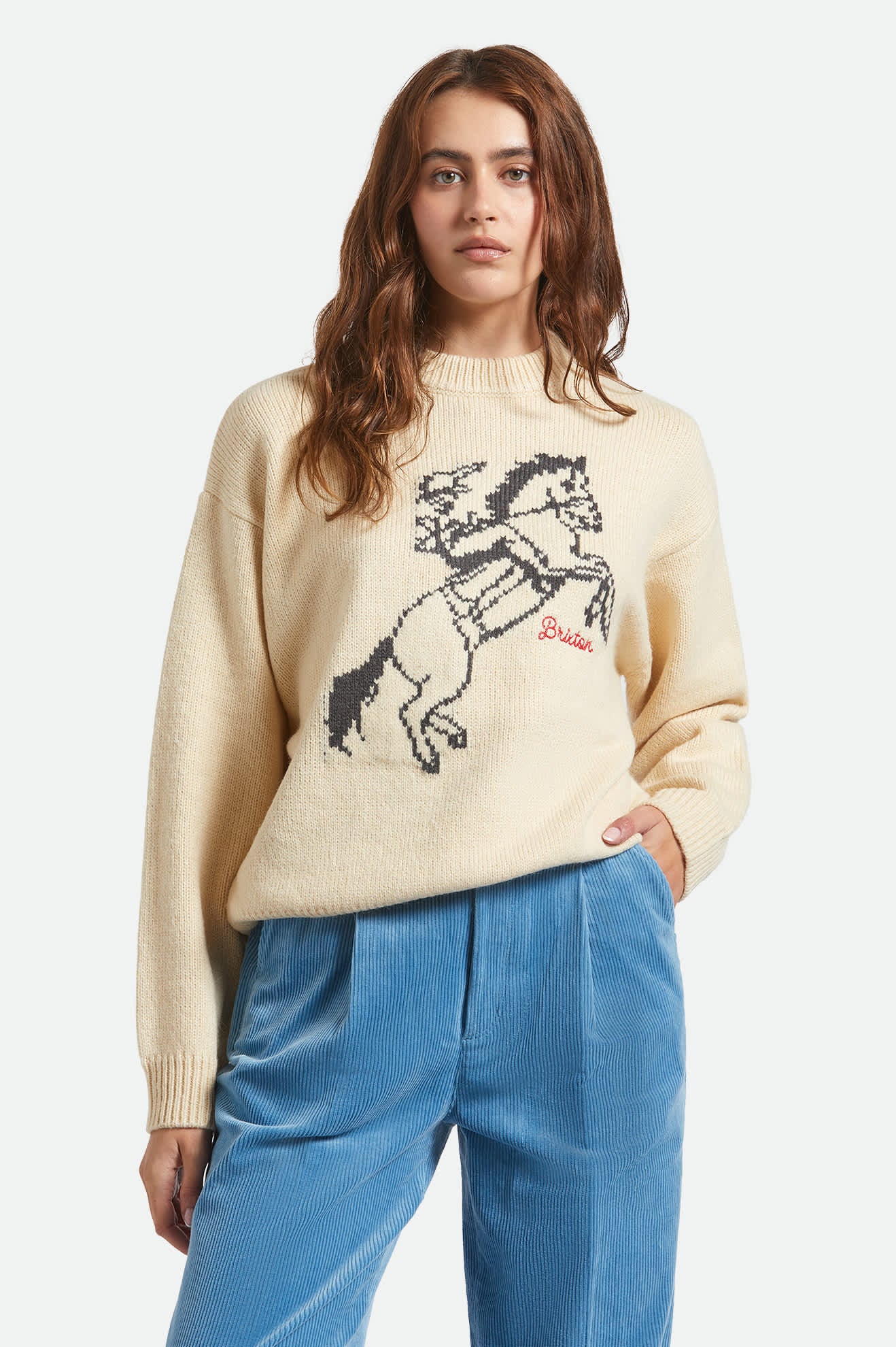 Women's Brixton Ranching Club Crew Sweater in the color Whitecap - Women's Front View