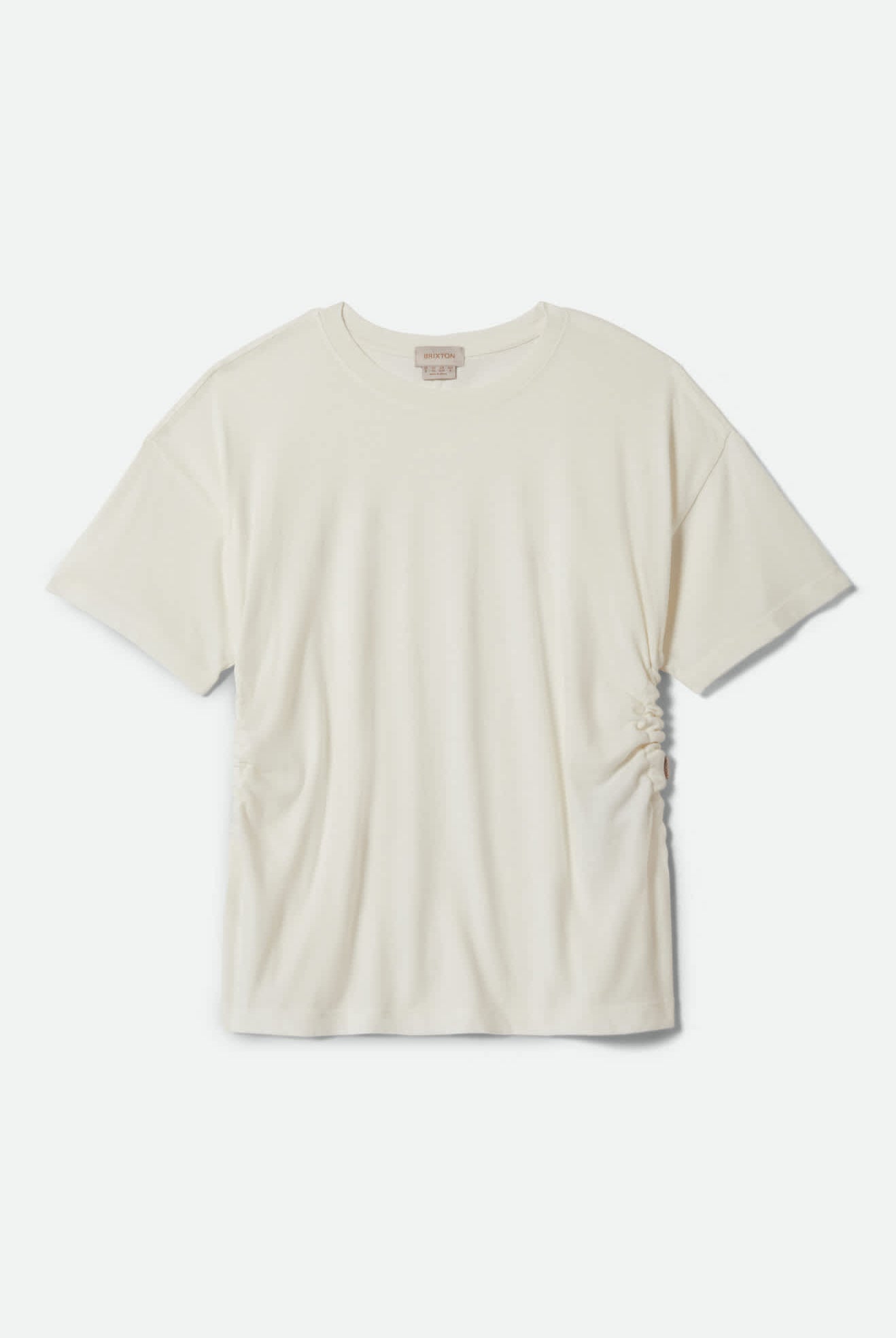 Women's Carefree Organic Garment Dye Cinch T-Shirt in the color Off White - Front Product View