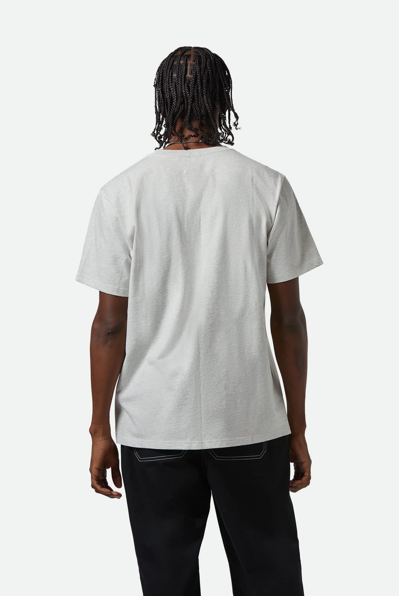 Men's Embroidered Heavyweight Pocket T-Shirt in the color Heather Grey Ash - Men's Back View
