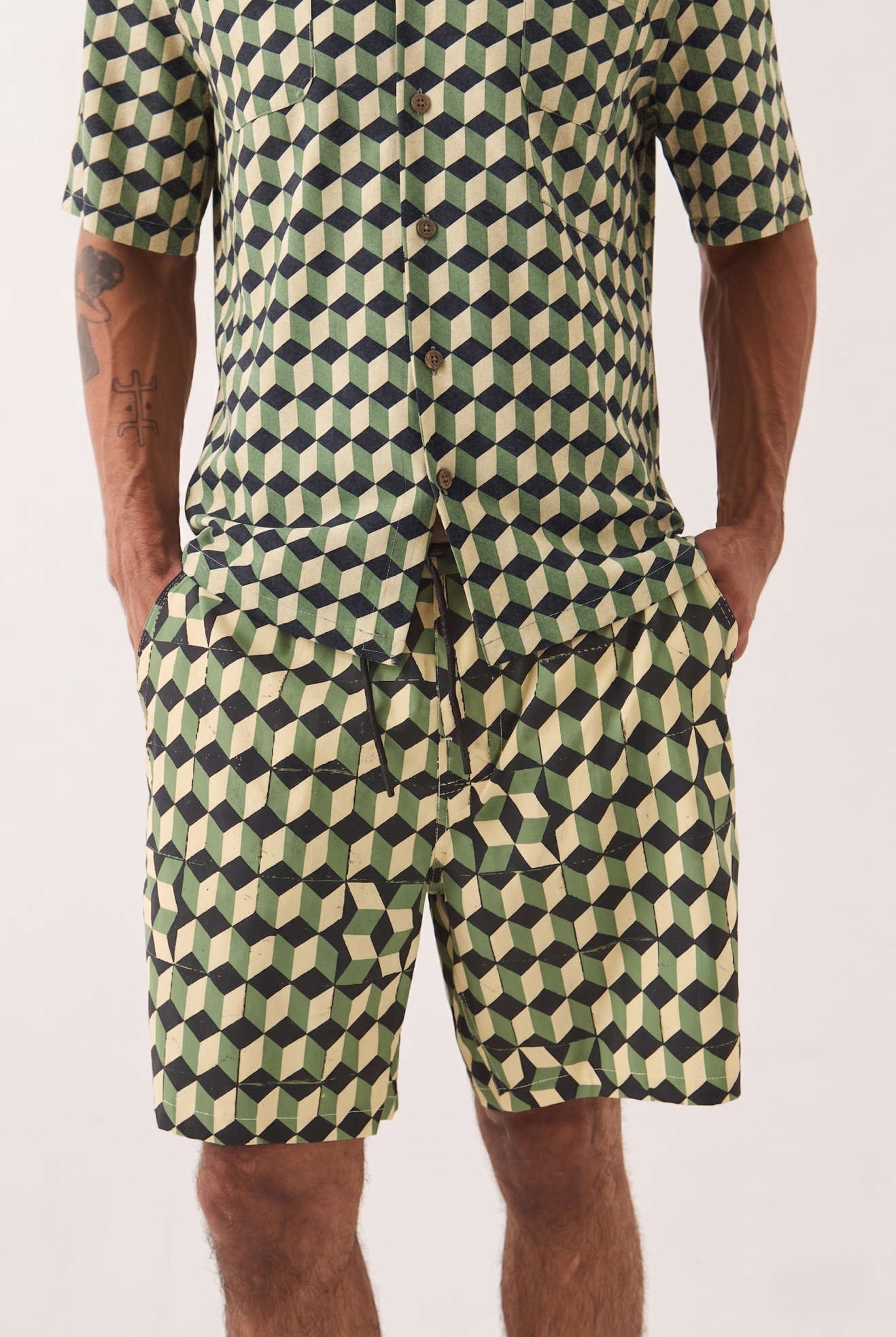Men's Burger She Wrote Hybrid Short in the color Black/Green Tile - Additional Fit image