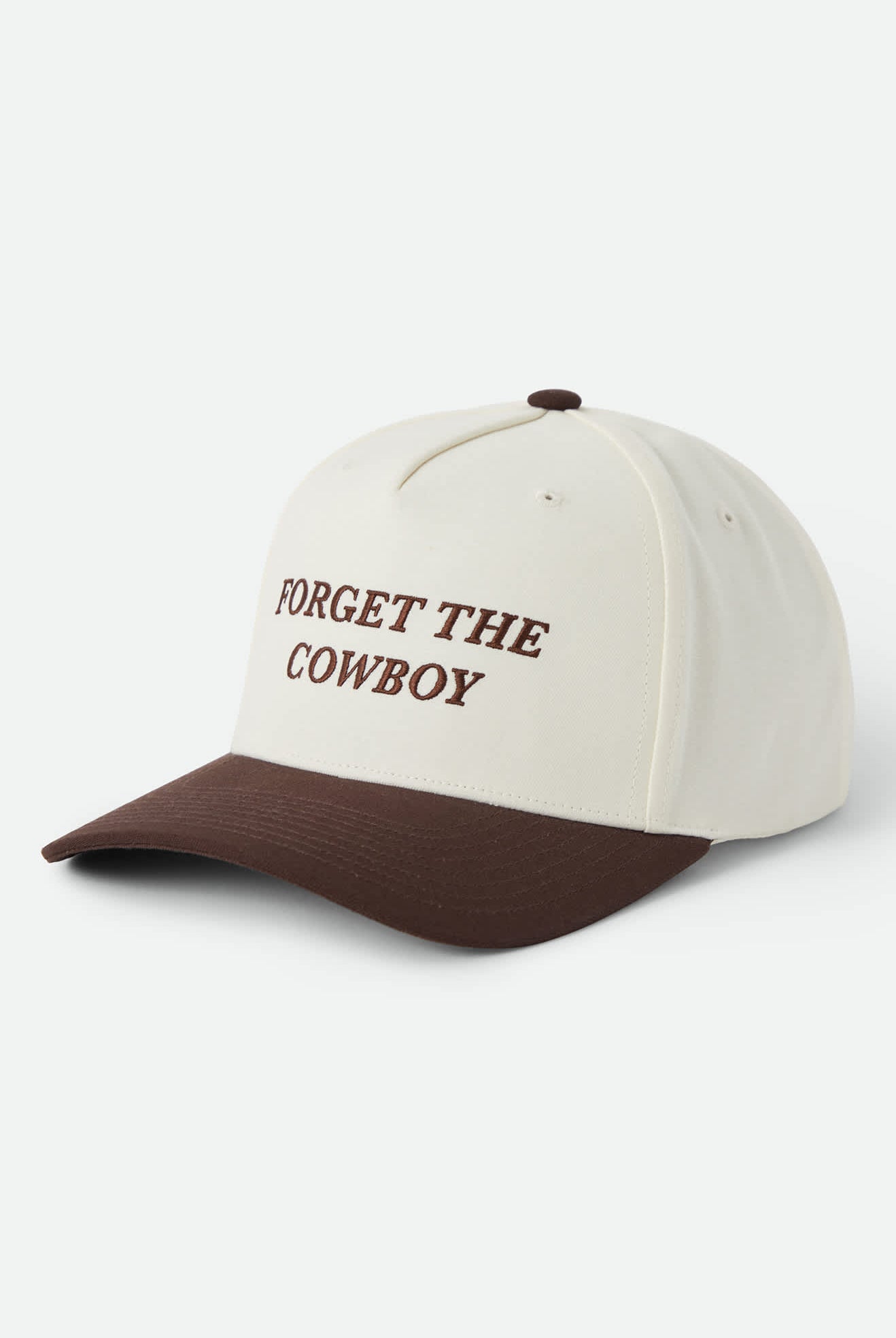 Unisex Forget The Cowboy NetPlus Snapback in the color Chocolate/Off White - Front Product View
