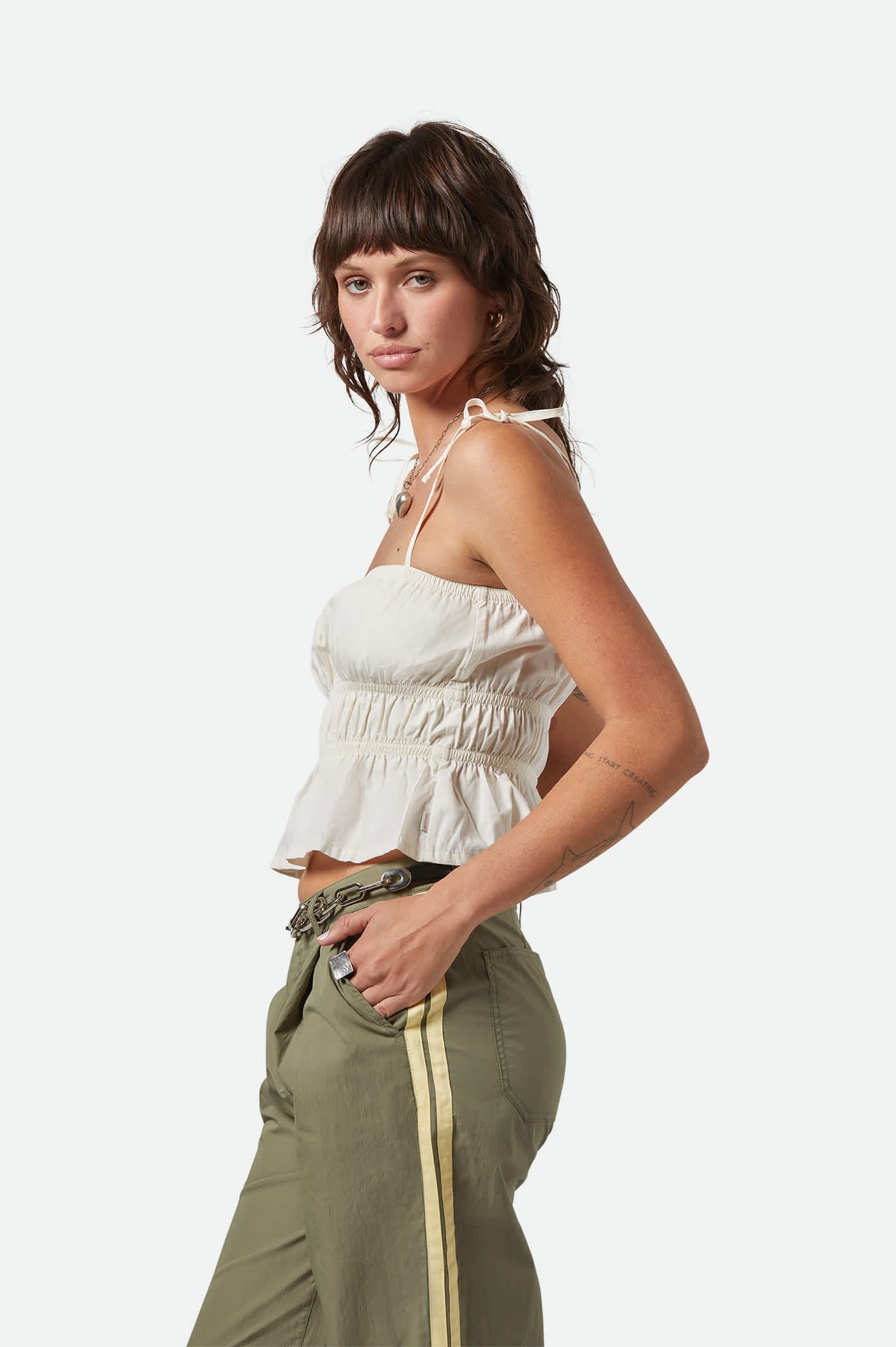 Women's Eden Smocked Top in the color Off White - Women's Side View