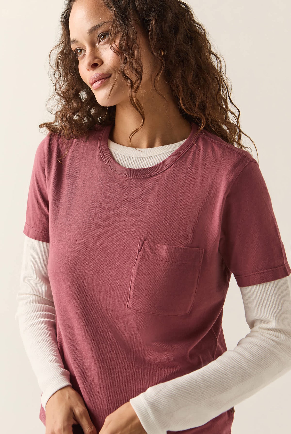 Women's Carefree Organic Garment Dye Perfect T-Shirt in the color Wild Ginger - Women's Side View