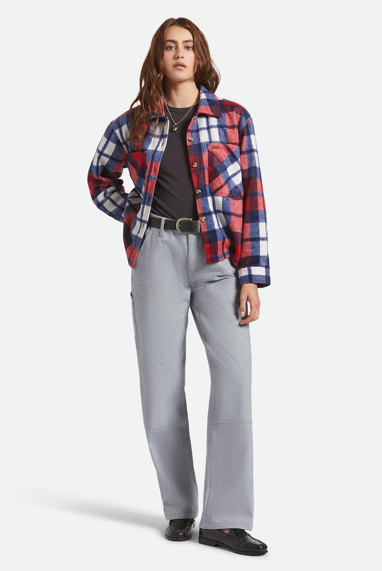 Women's Bowery Women's Soft Brushed Flannel in the color Adrenaline Rush/Navy - Additional Fit image