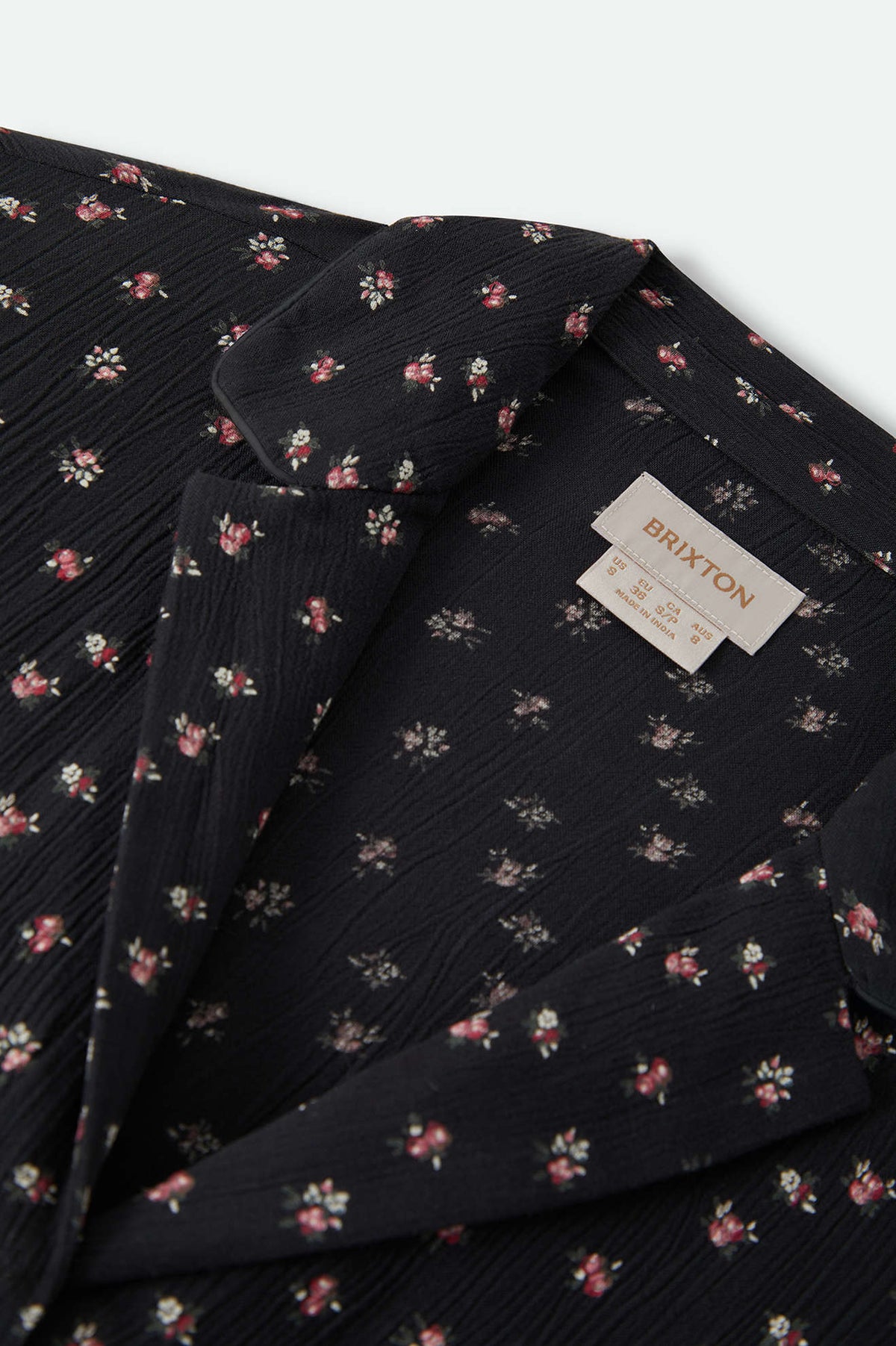 Women's Silky Bowling Button Down Shirt in the color Black Ditsy Floral - Additional Laydown image