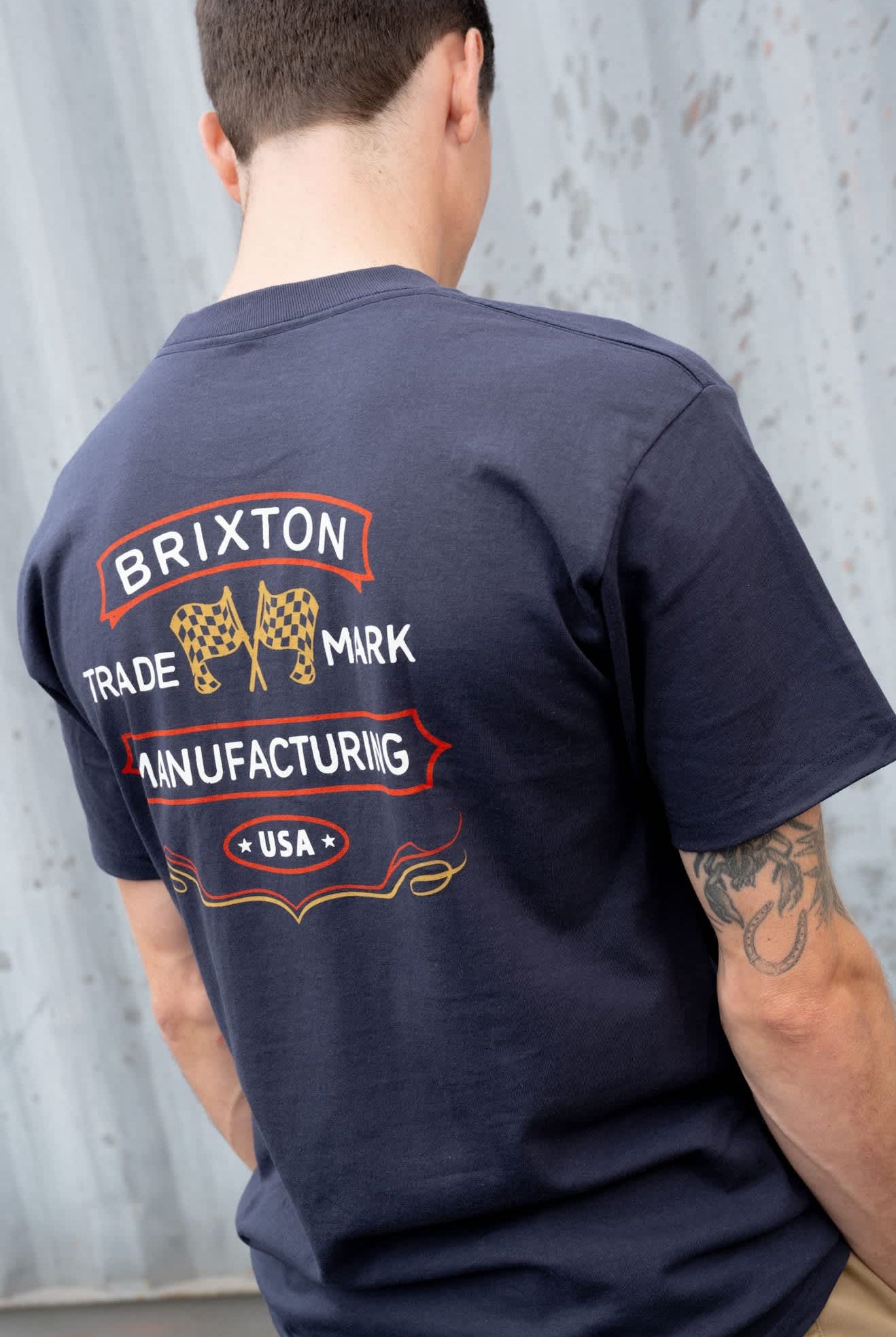 Men's Liberty Mark Short Sleeve Standard T-Shirt in the color Navy - Men's Back View