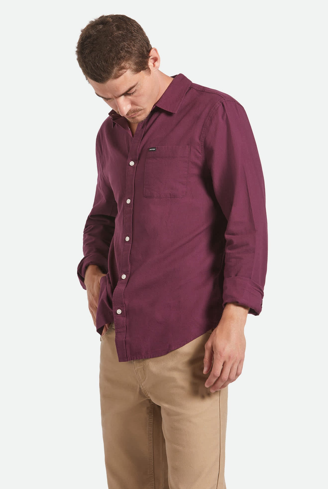Men's Charter Long Sleeve Shirt in the color Port - Men's Side View
