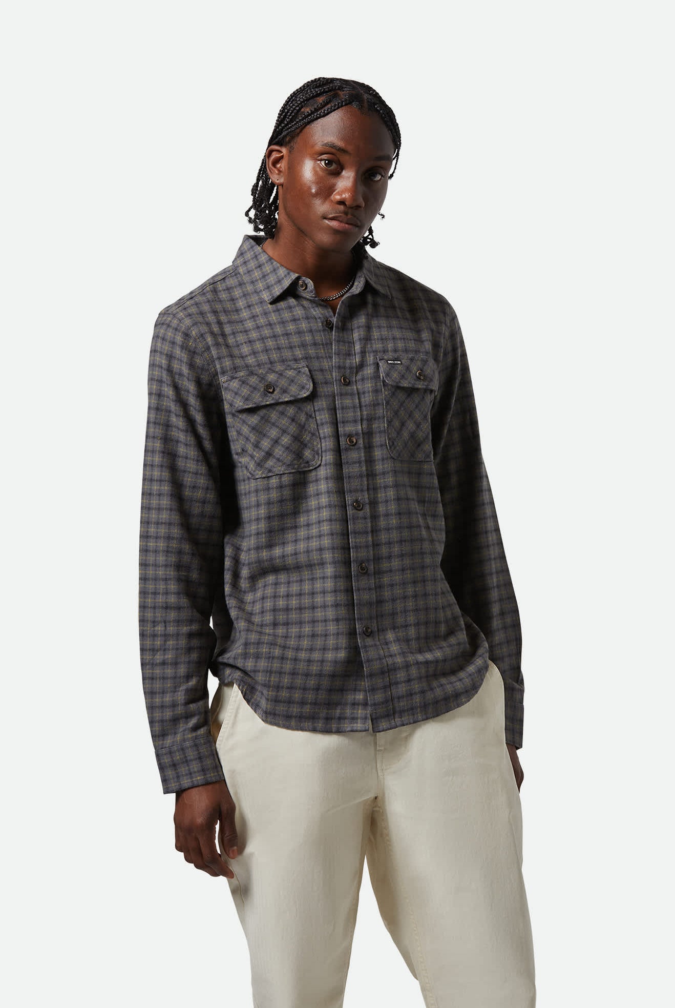 Men's Bowery Lightweight Ultra Soft L/S Flannel in the color Charcoal/Ray Flower/Black - Men's Front View