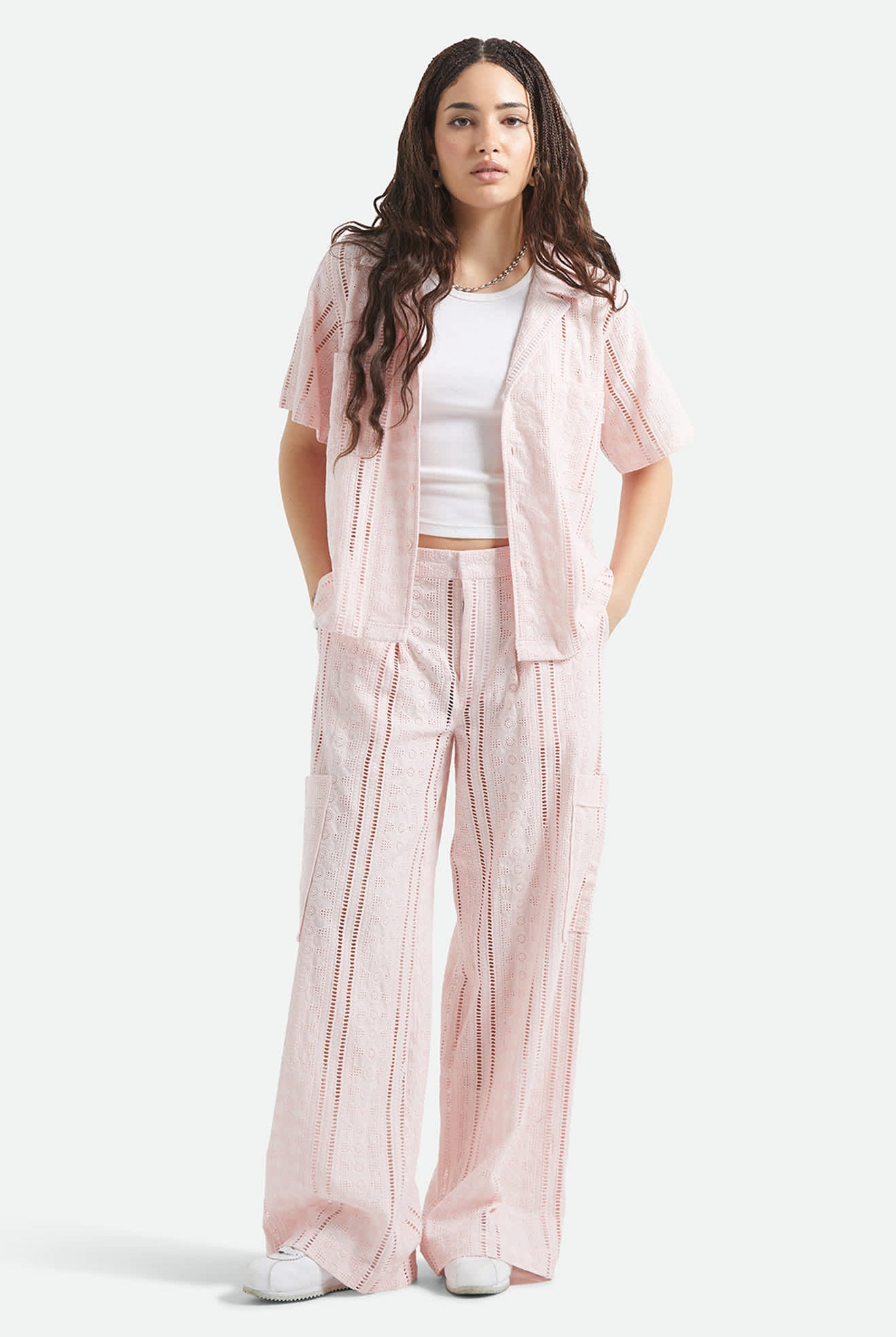 Women's The Mercer Wide Leg Trouser Pant in the color Chalk Pink - Women's Front View