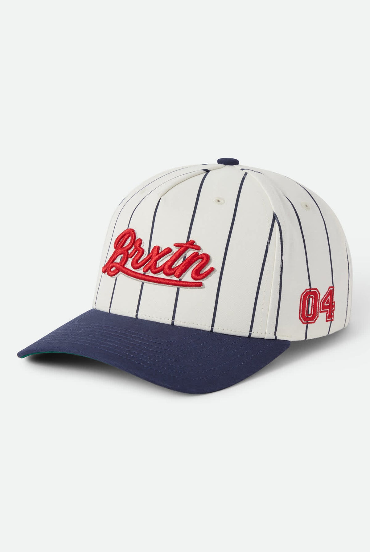 Unisex Jenson Snapback in the color Off White Pinstripe/Classic Navy - Front Product View
