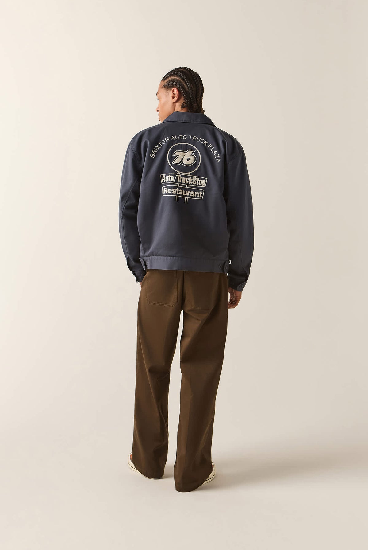 Men's 76 Mechanics Jacket in the color Washed Navy - Men's Back View