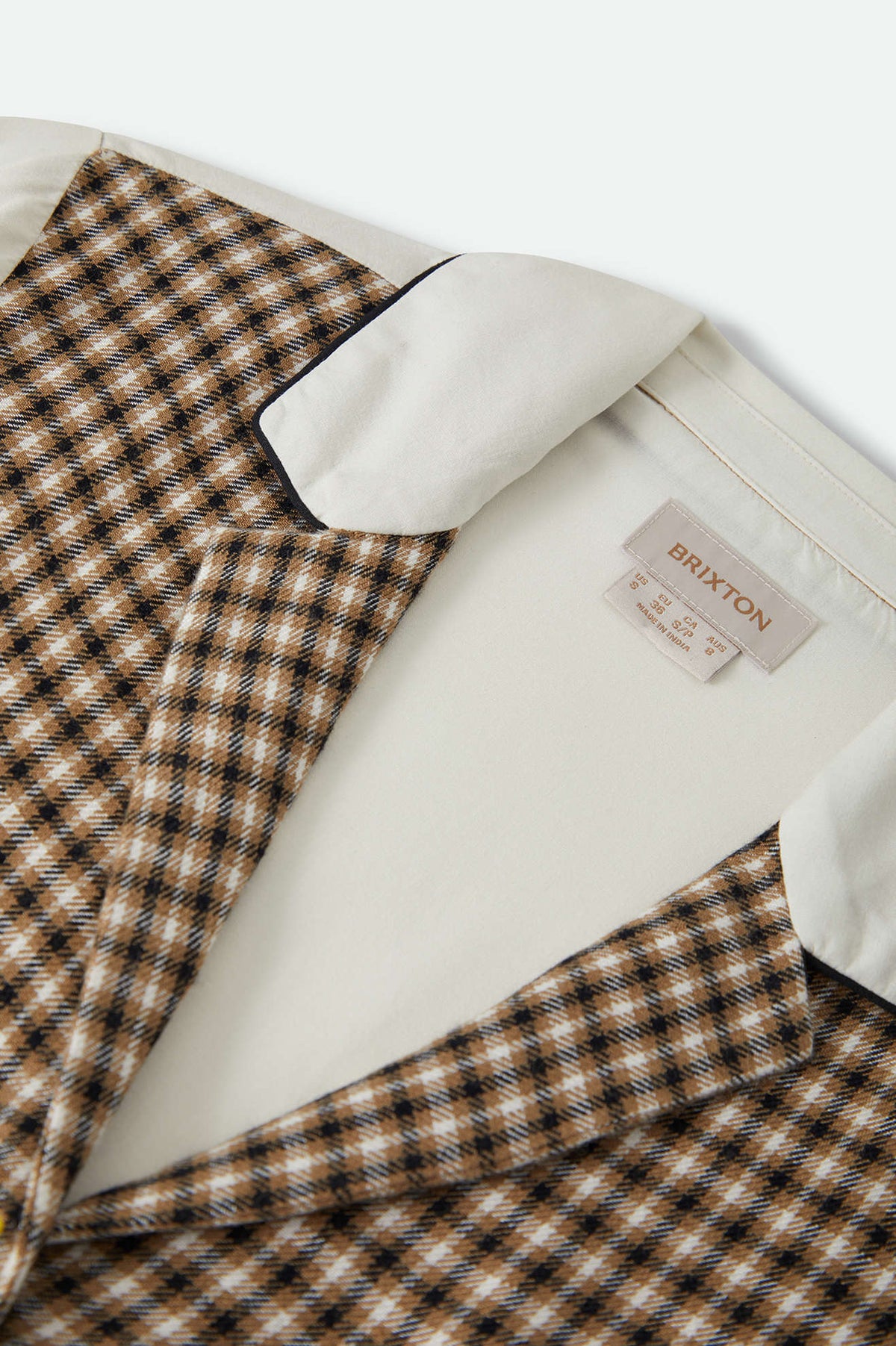 Women's Silky Bowling Button Down Shirt in the color Khaki/Off White/Black Micro - Additional Laydown image