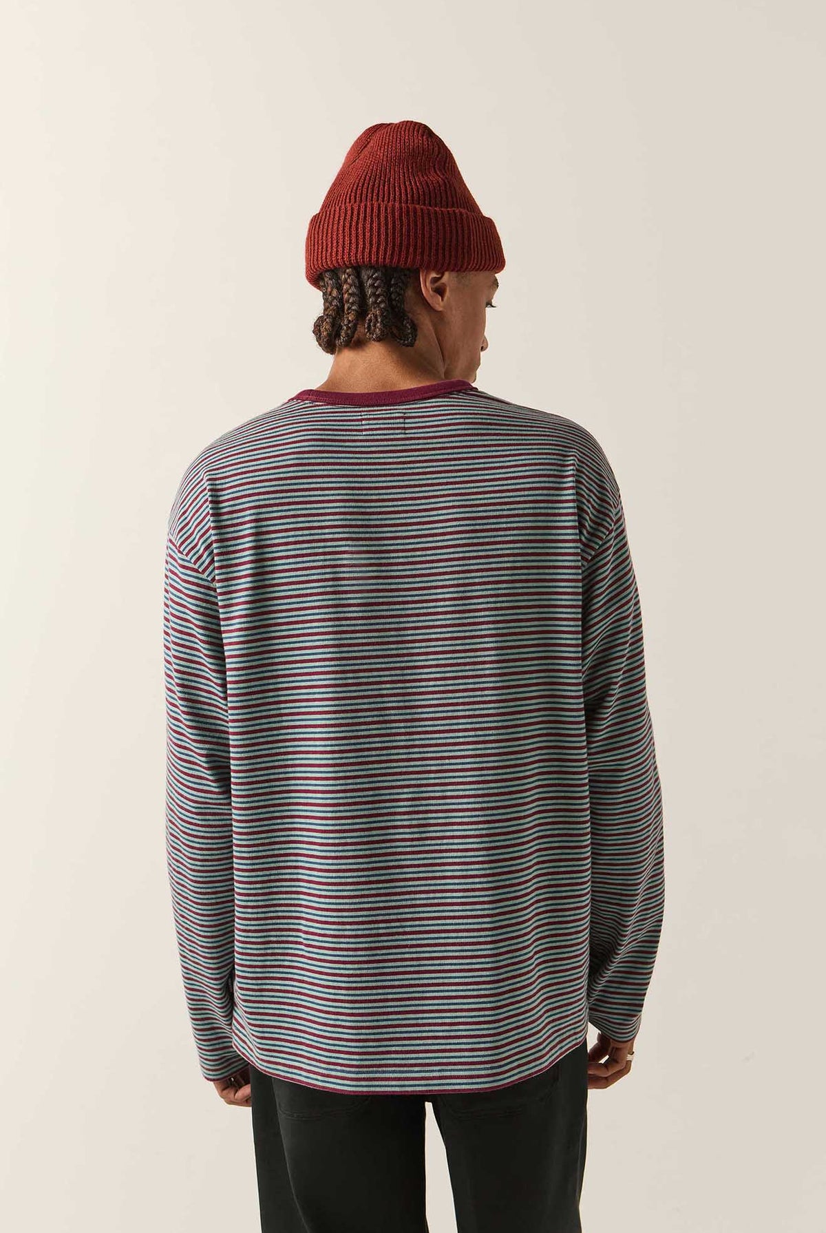 Men's Century Knit Top in the color Ultra Marine Stripe - Men's Back View