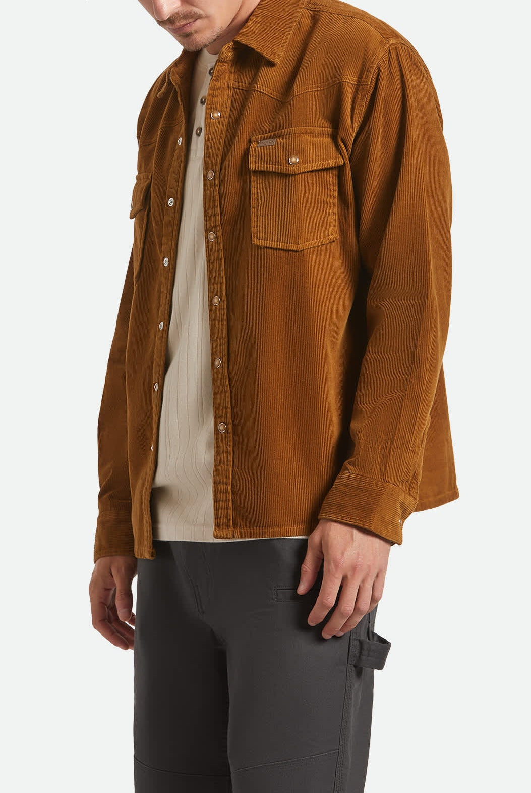 Men's New West Relaxed Overshirt in the color Washed Copper Corduroy - Men's Front View