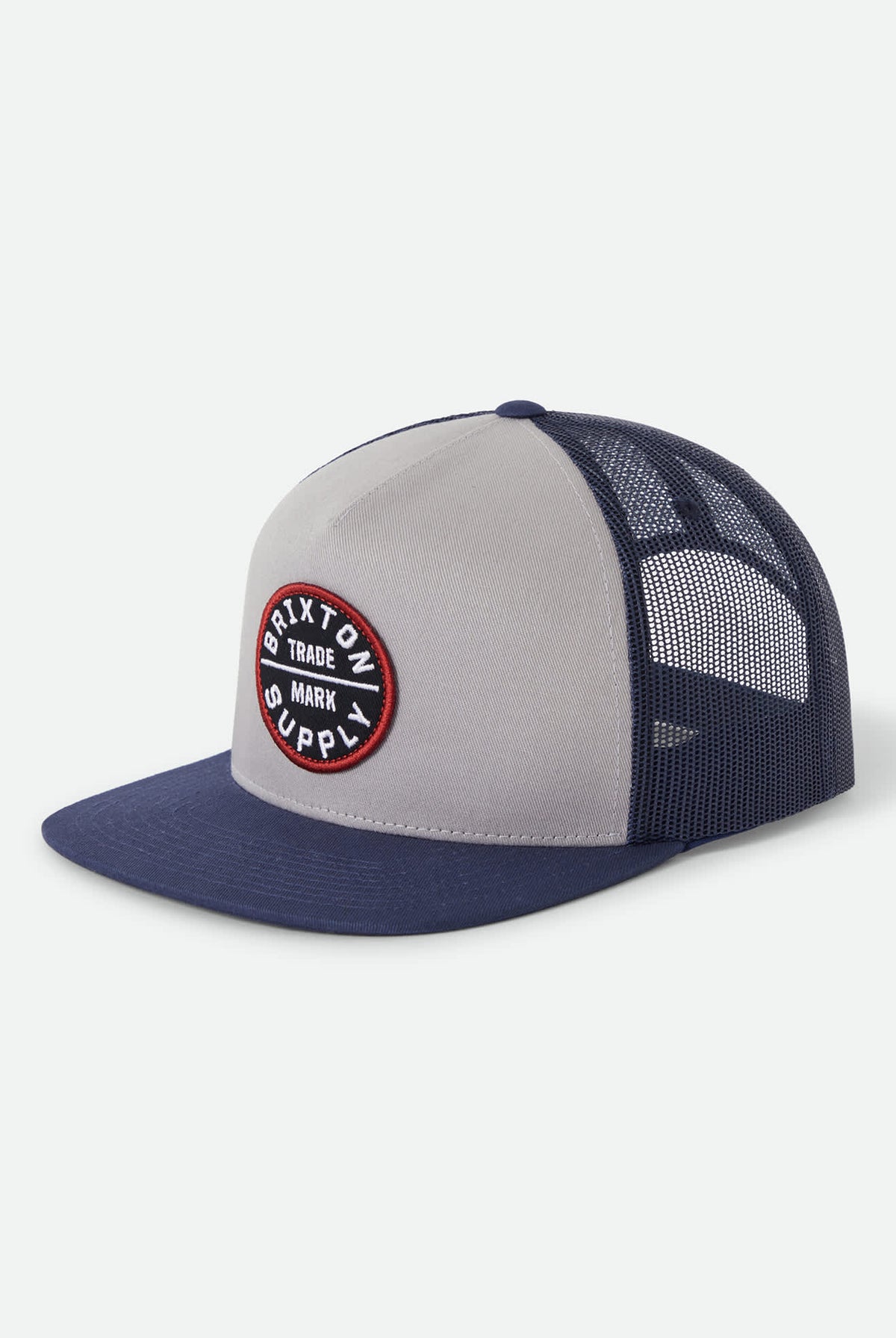 Unisex Oath Trucker Hat in the color Sustained Grey/Washed Navy - Front Product View