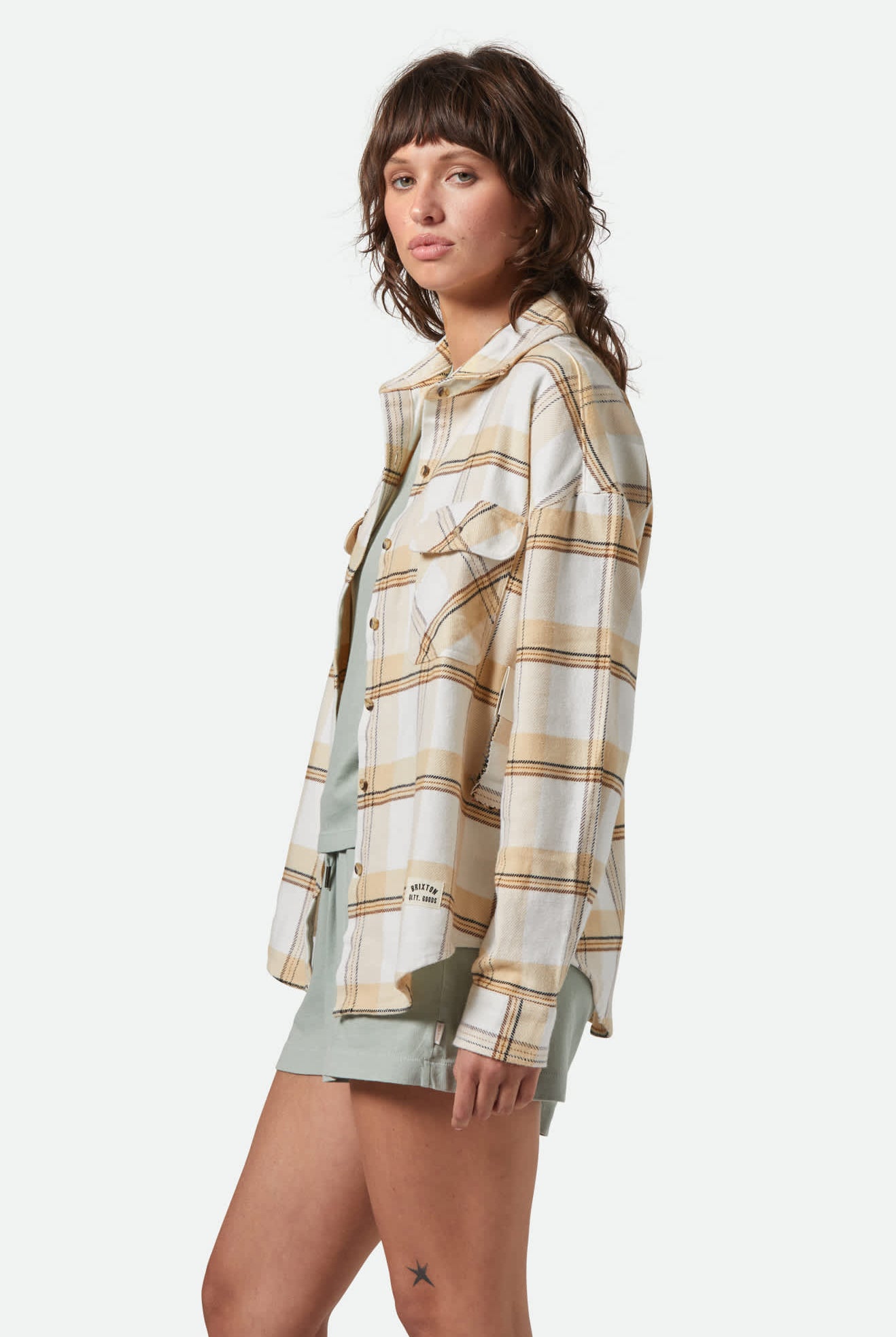 Women's Bowery Women's Classic L/S Flannel in the color Off White/Semolina/Washed Copper Plaid - Women's Side View