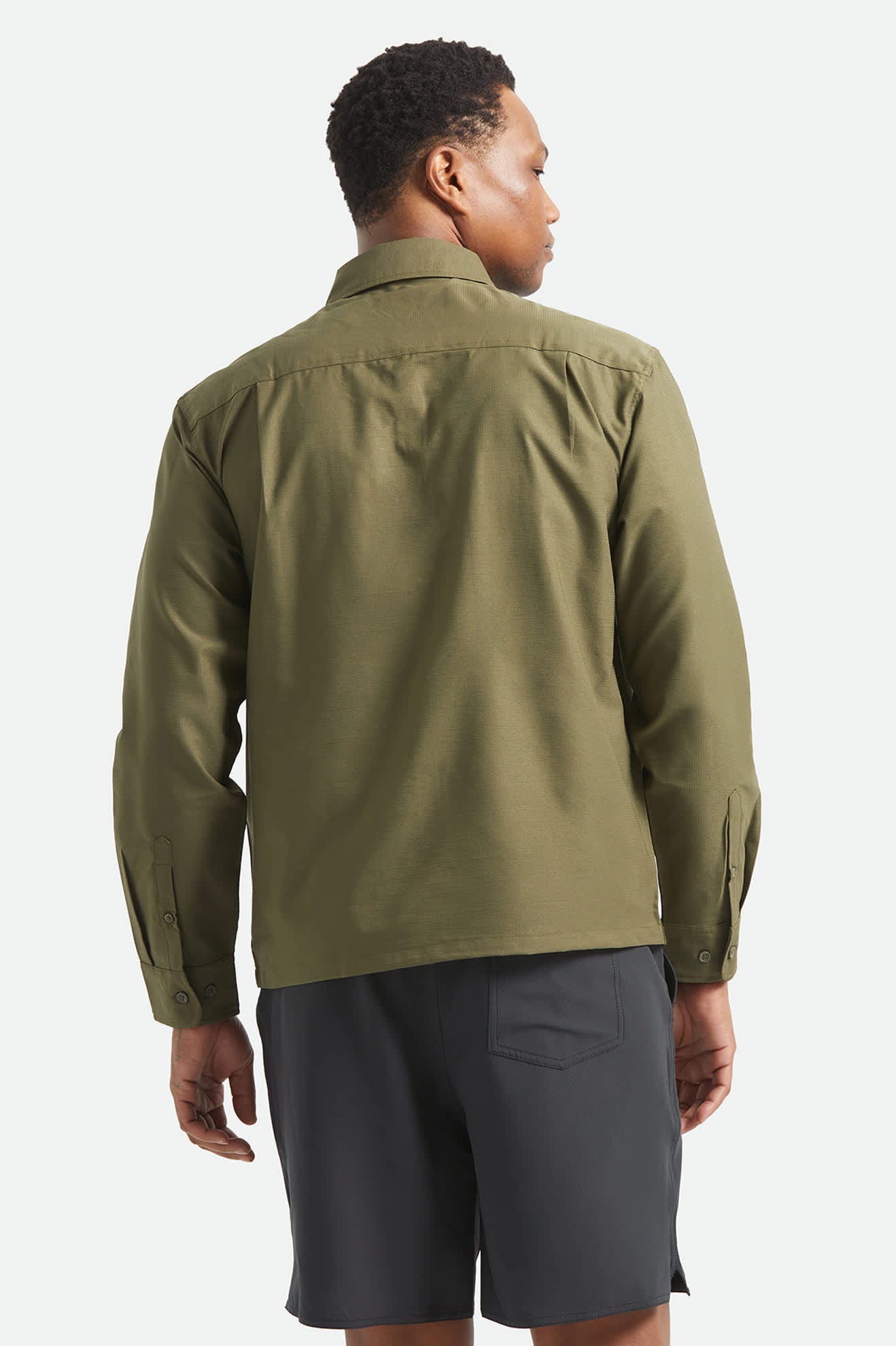 Men's Journey Lightweight Long Sleeve Shirt in the color Dark Olive - Men's Back View