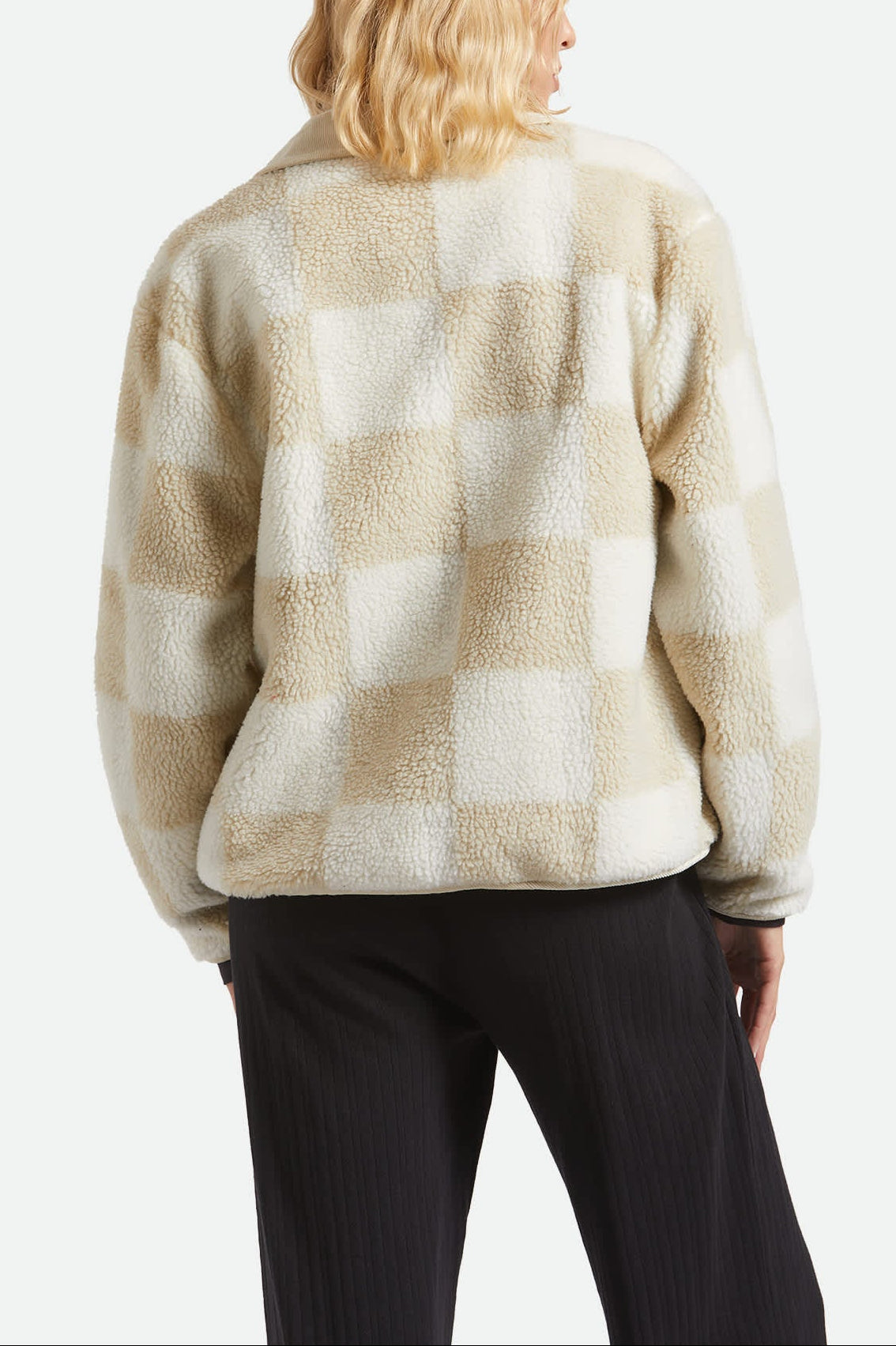 Women's Delilah Sherpa Jacket in the color White/Natural Finish Line Checker - Women's Back View