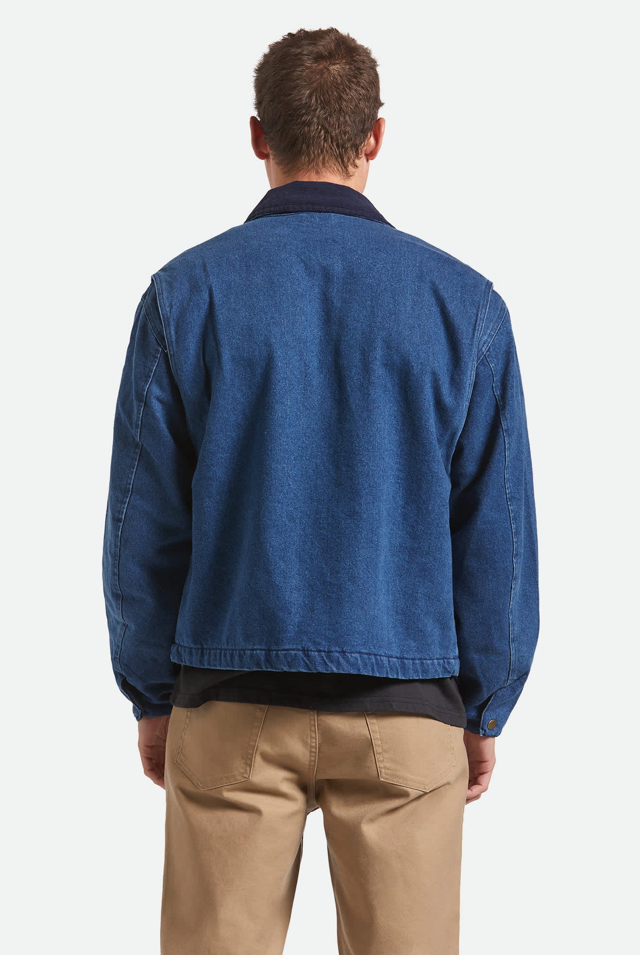 Men's Altered Threads Lined Garage Jacket in the color Medium Wash Denim - Men's Back View