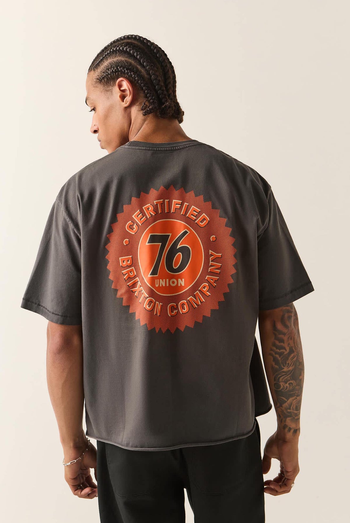 Men's 76 Certified Relaxed T-Shirt in the color Washed Black - Men's Back View