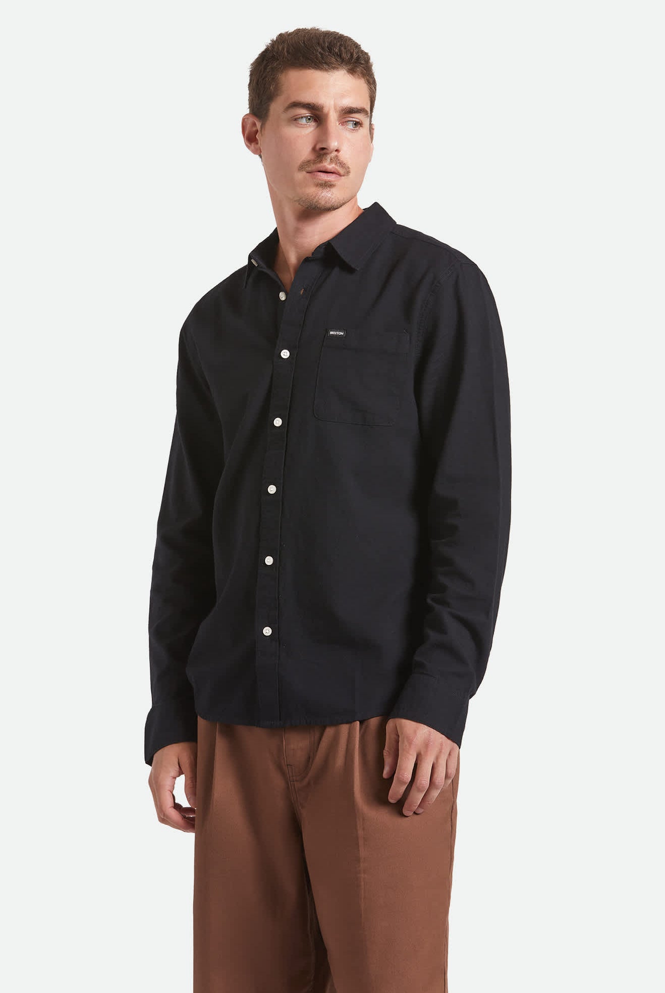 Men's Charter Long Sleeve Shirt in the color Black - Men's Front View