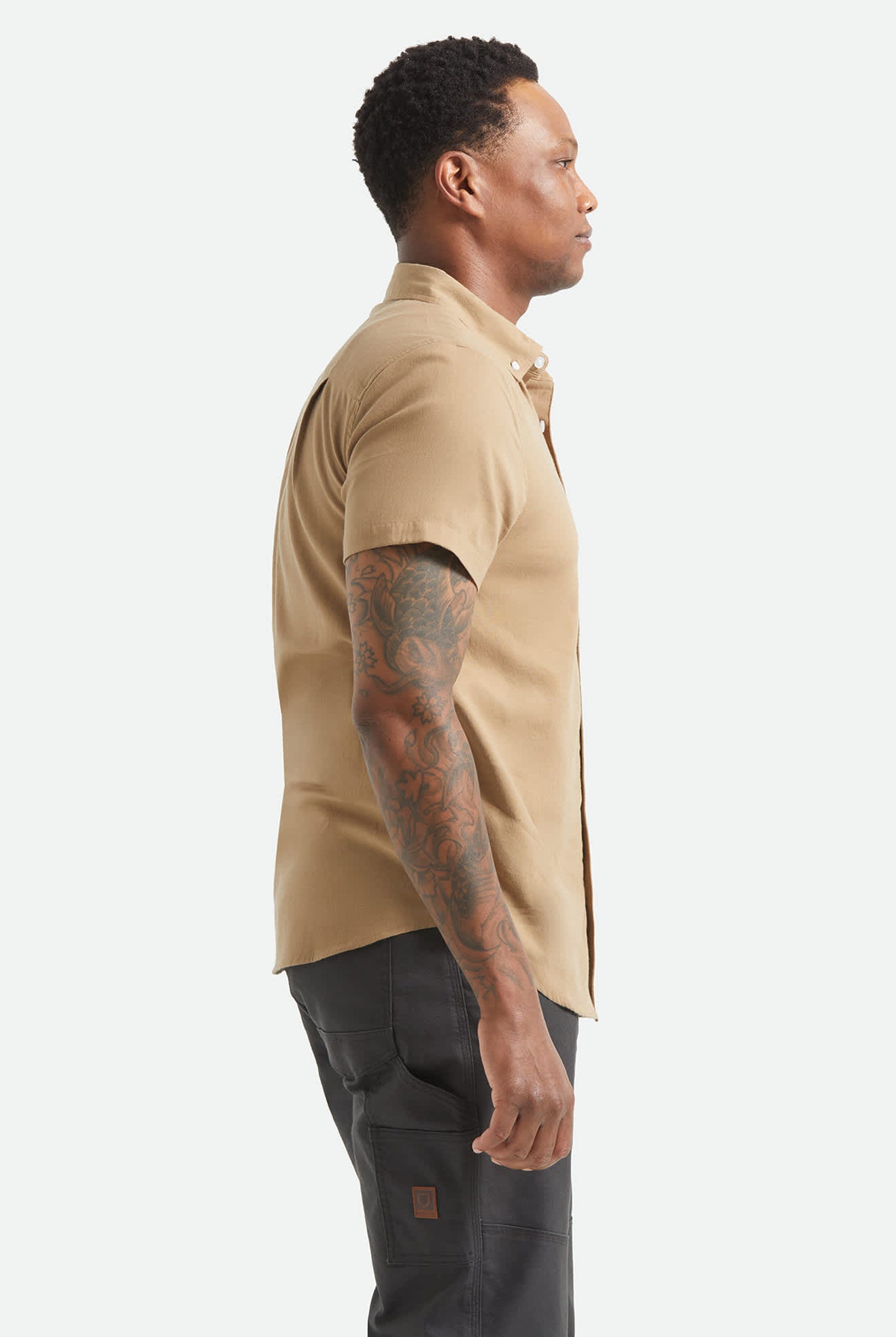 Men's Sanford Short Sleeve Shirt in the color Khaki - Men's Side View