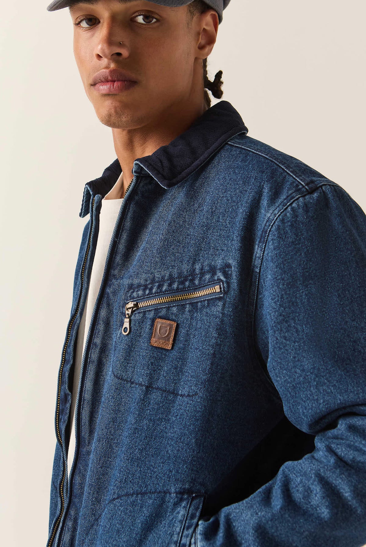 Men's Mechanic Garage Zip Lined Jacket in the color Rinse Denim - Additional Fit image