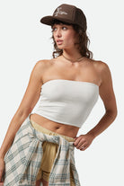 Women's Crinkle Tube Top in the color Off White - Women's Front View