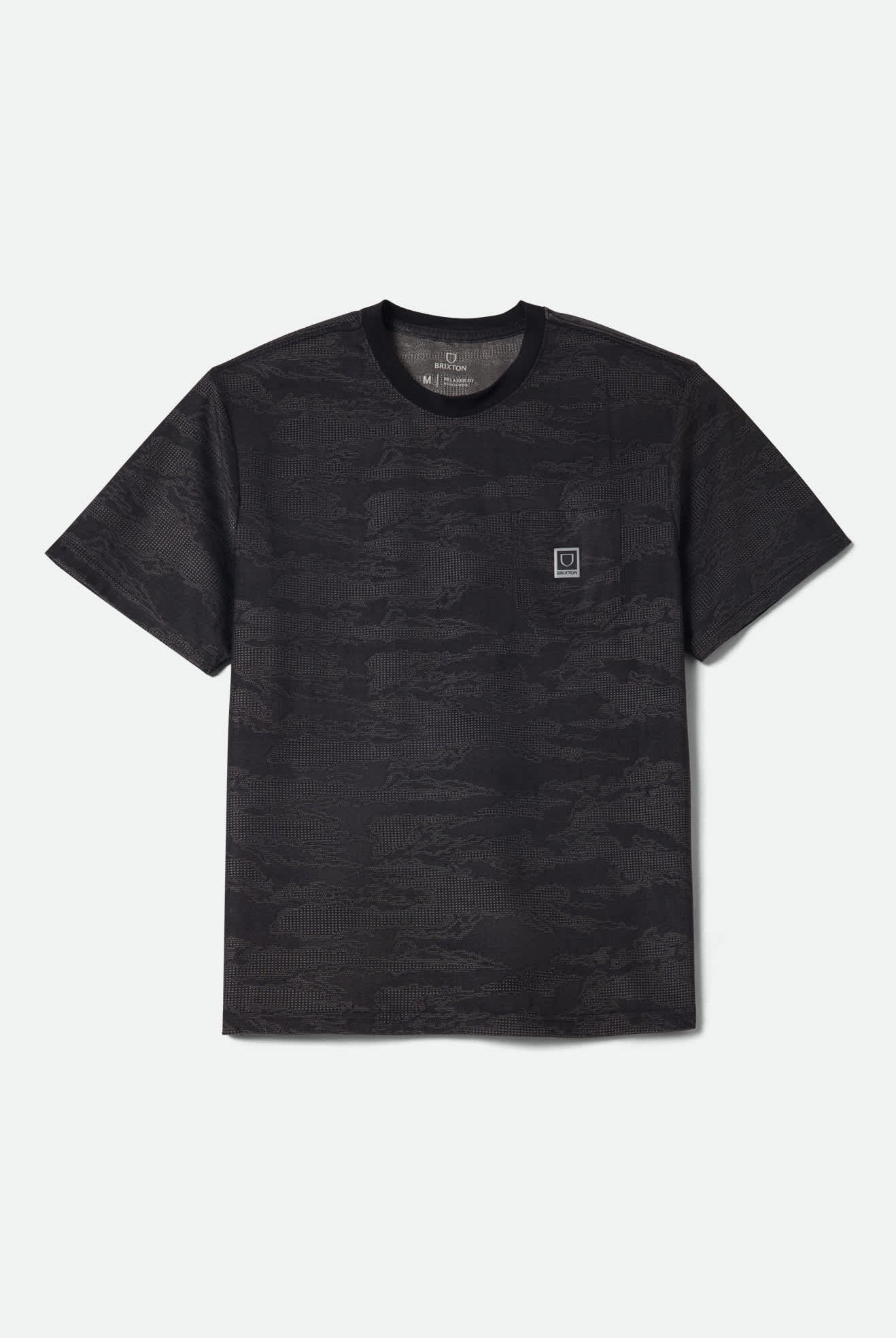 Men's Journey Short Sleeve Pocket T-Shirt in the color Black Tiger Camo - Front Product View